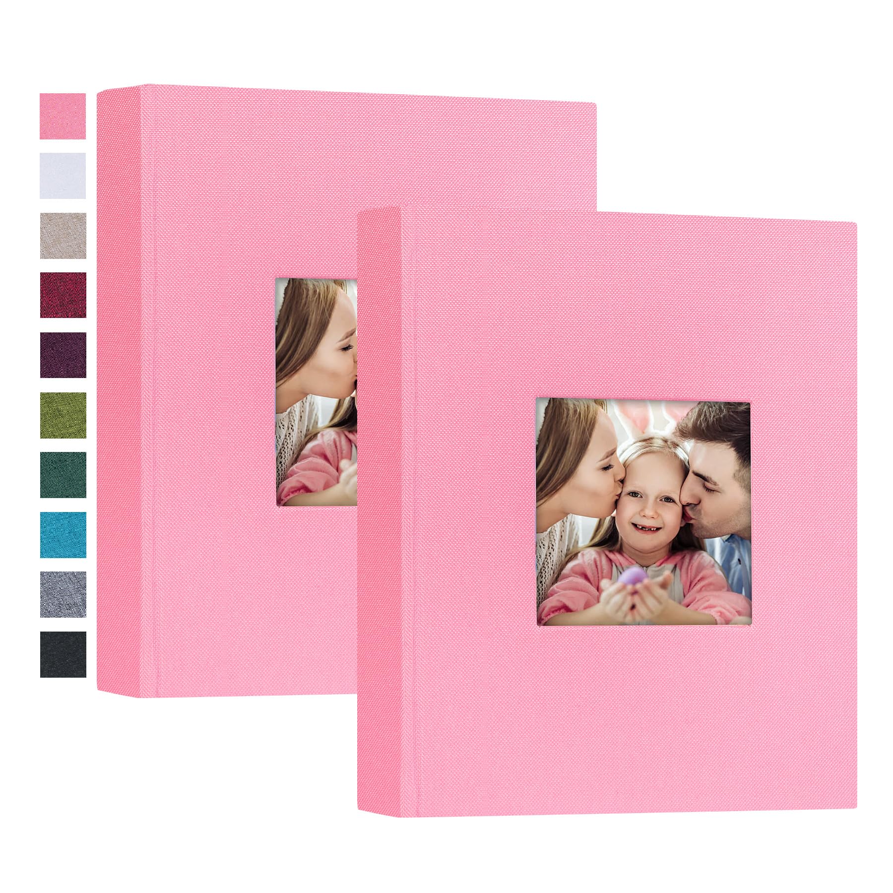 Mublalbum 2 Pack Small 5x7 Photo Album with Linen Cover & Display Window - Holds 52 Vertical Pockets for Artwork, Postcards, Pictures - Perfect for Wedding, Baby Photos & Memory Keepsakes (Pink)