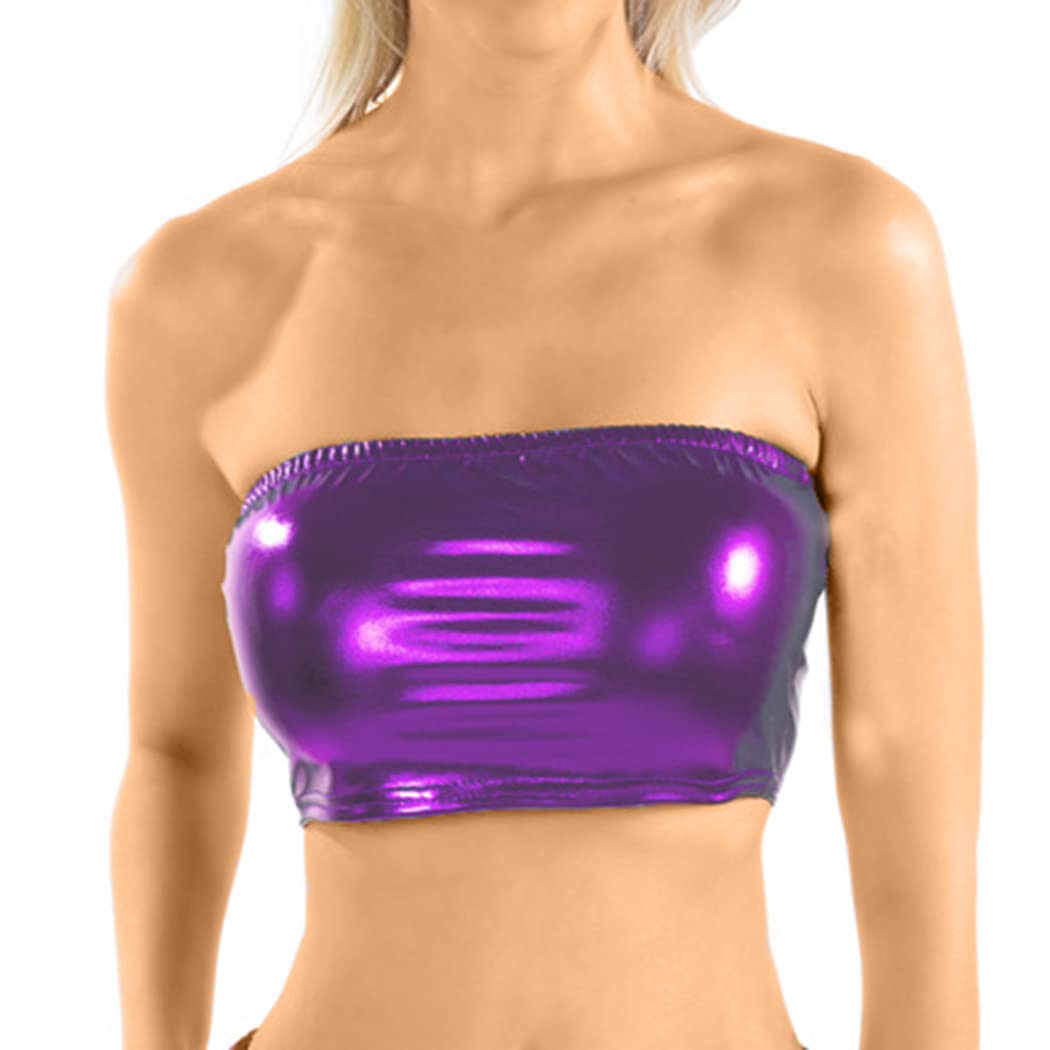 Yokawe Women's Reflective Strapless Bustier Crop Top - Shiny Corset Bandeau Tube Top for Rave, Club, Party & Night Out | Perfect for Concerts, Festivals and Dance Events
