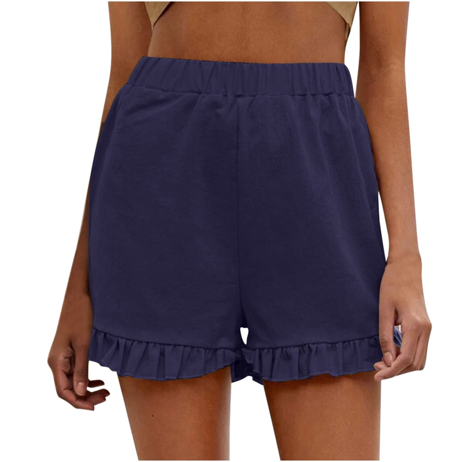 Women's Linen Shorts - Scallop Hem, High Waist for Summer & Beach