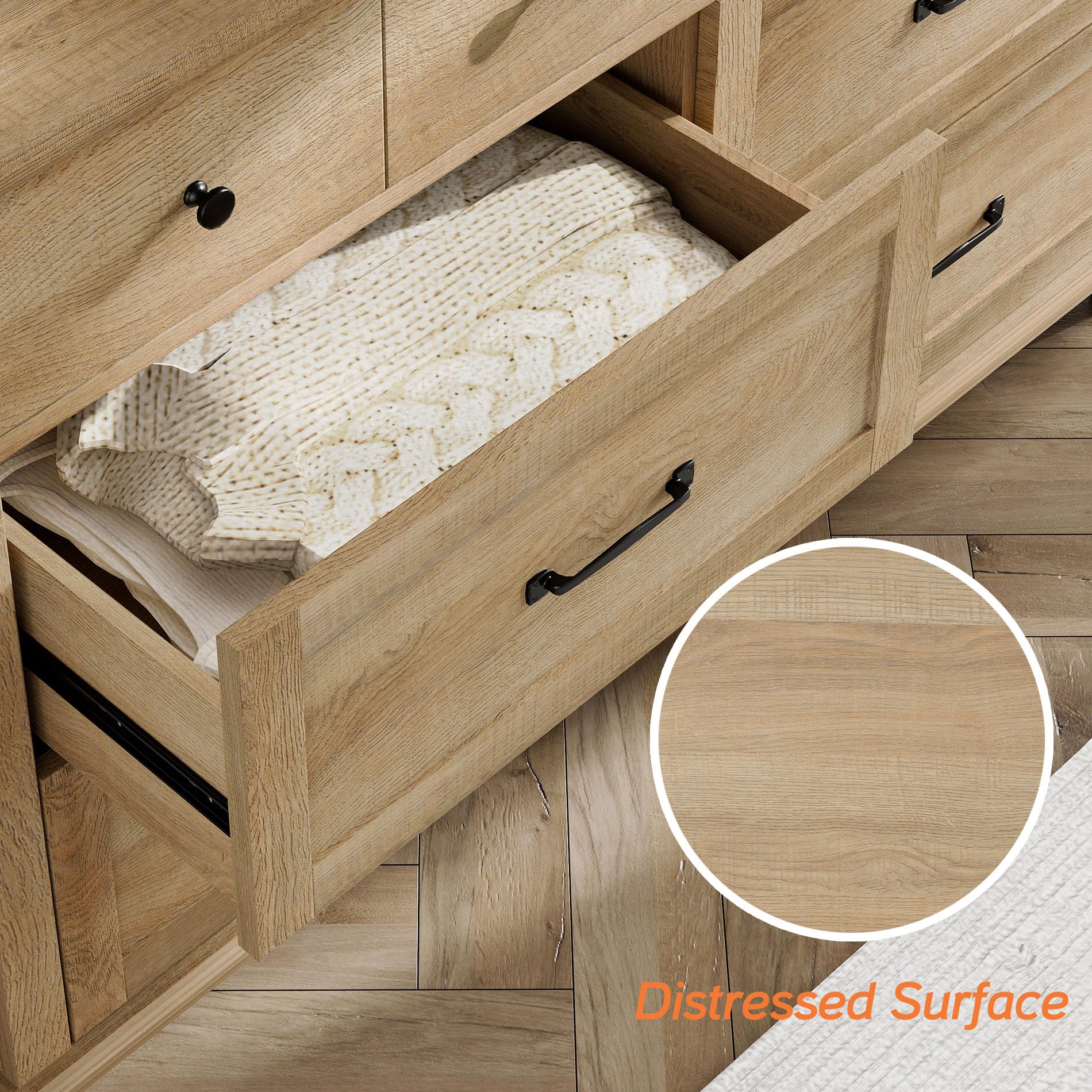 WAMPAT 6-Drawer Farmhouse Dresser for Bedroom & Nursery - Light Oak Wood Chest of Drawers for Kids Room, Living Room TV Stand, Baby Closet Storage Organizer - Perfect for Hallway, Nursery & Home Organization