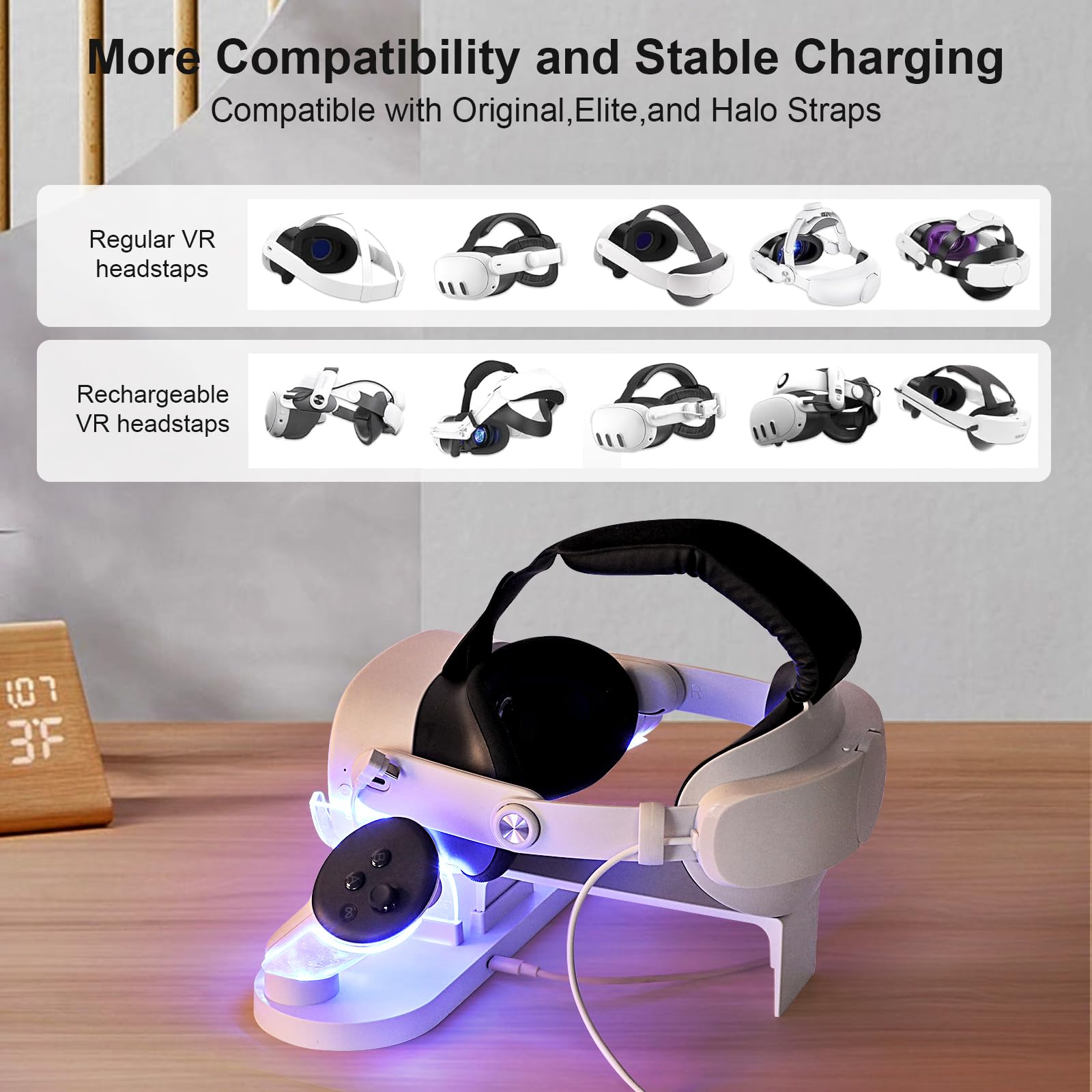 Meta Quest 3S/Quest 3 Charging Dock with 2 Rechargeable Batteries - Fast USB-C Charging for Headset & Controllers (2-3 Hours) - Perfect for VR Gaming & Entertainment