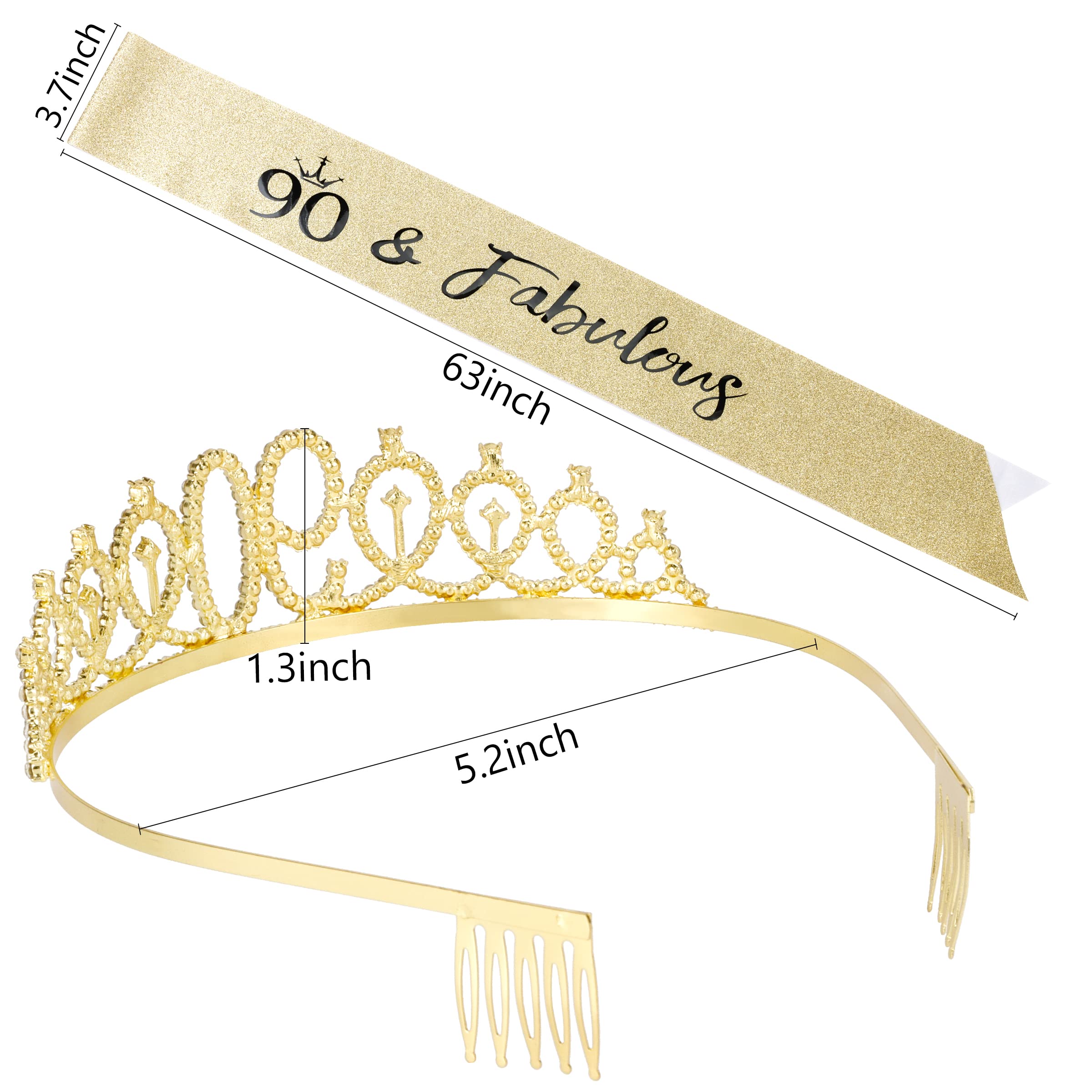 90th Birthday Sash & Gold Tiara Set - Elegant 90th Birthday Gifts for Women - Happy 90th Birthday Party Decorations - Perfect for Milestone Celebrations, Retirement Parties & Golden Anniversary Events