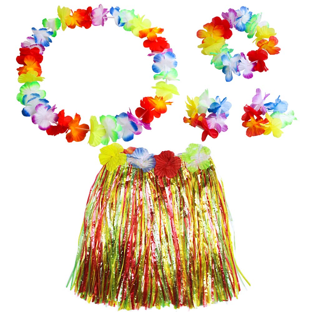 YAXAMING Hawaiian Leis & Luau Party Set - Tropical Flower Headband, Wristbands, Grass Skirt, Necklace & Hair Accessories for Women | Perfect for Luau Parties, Hawaiian Themed Events, Beach Weddings & Tropical Vacations