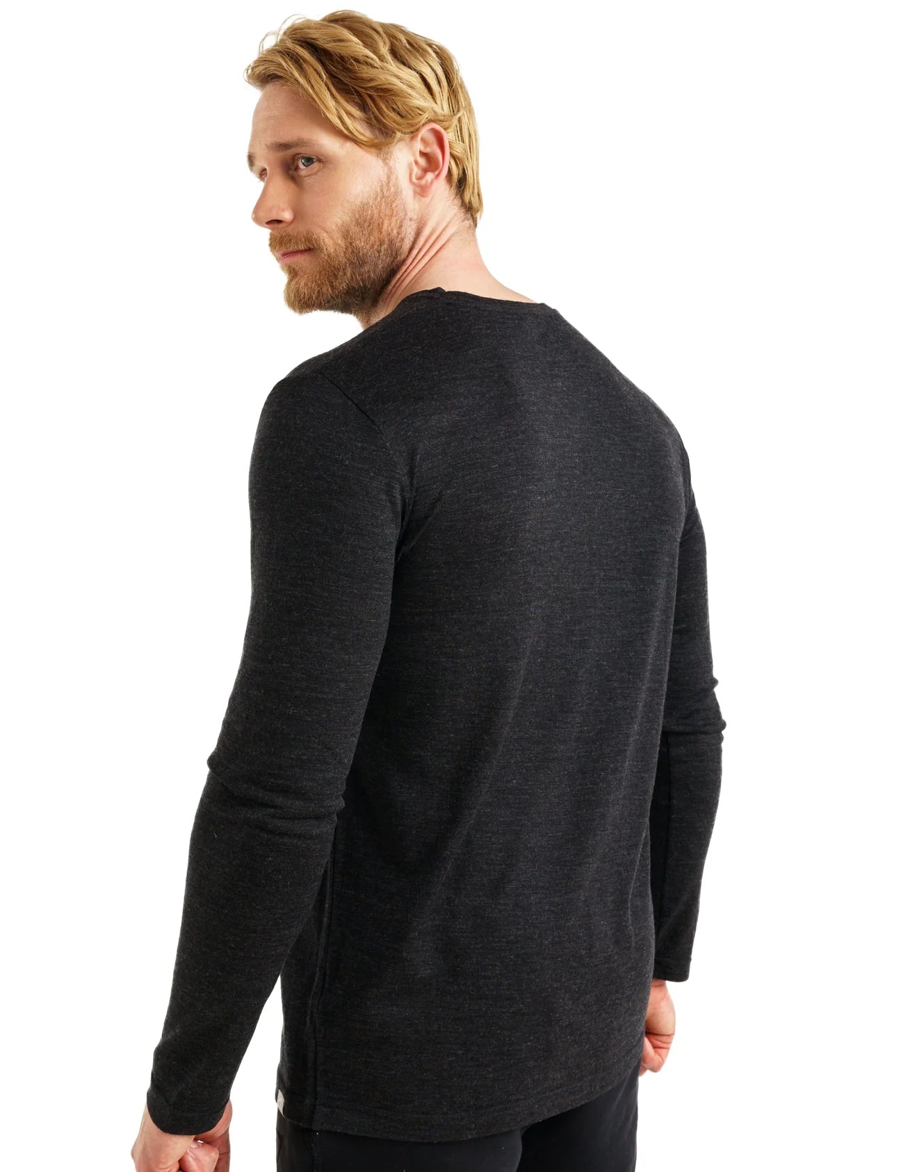 Premium Men's Merino Wool Long Sleeve V-Neck Sweater - 165 GSM, Heathered Black - Perfect for Winter Layering & Office Wear
