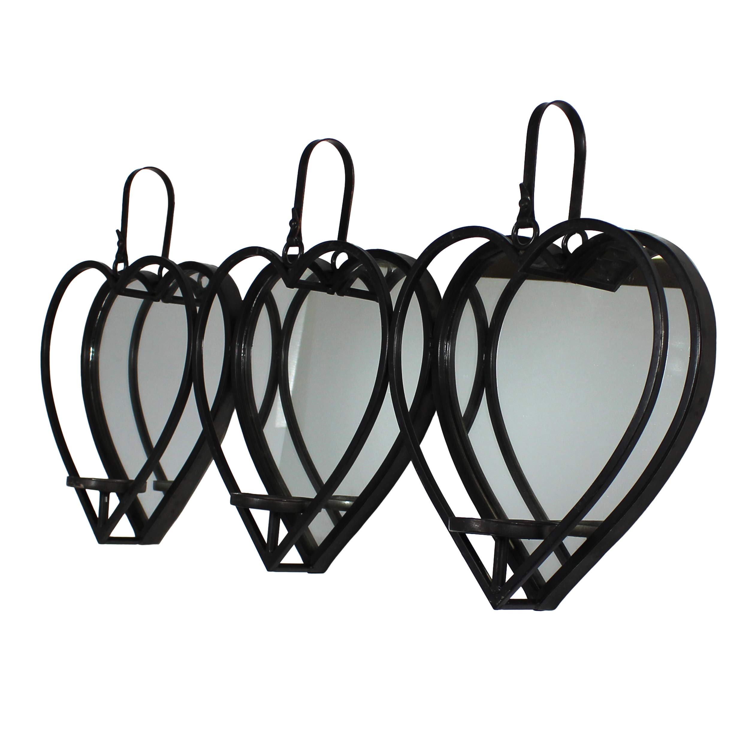 Urban Designs Three Hearts Mirrored Candle Wall Sconce - Black Metal Decorative Wall Light for Living Room, Bedroom, Dining Room & Hallway Decor