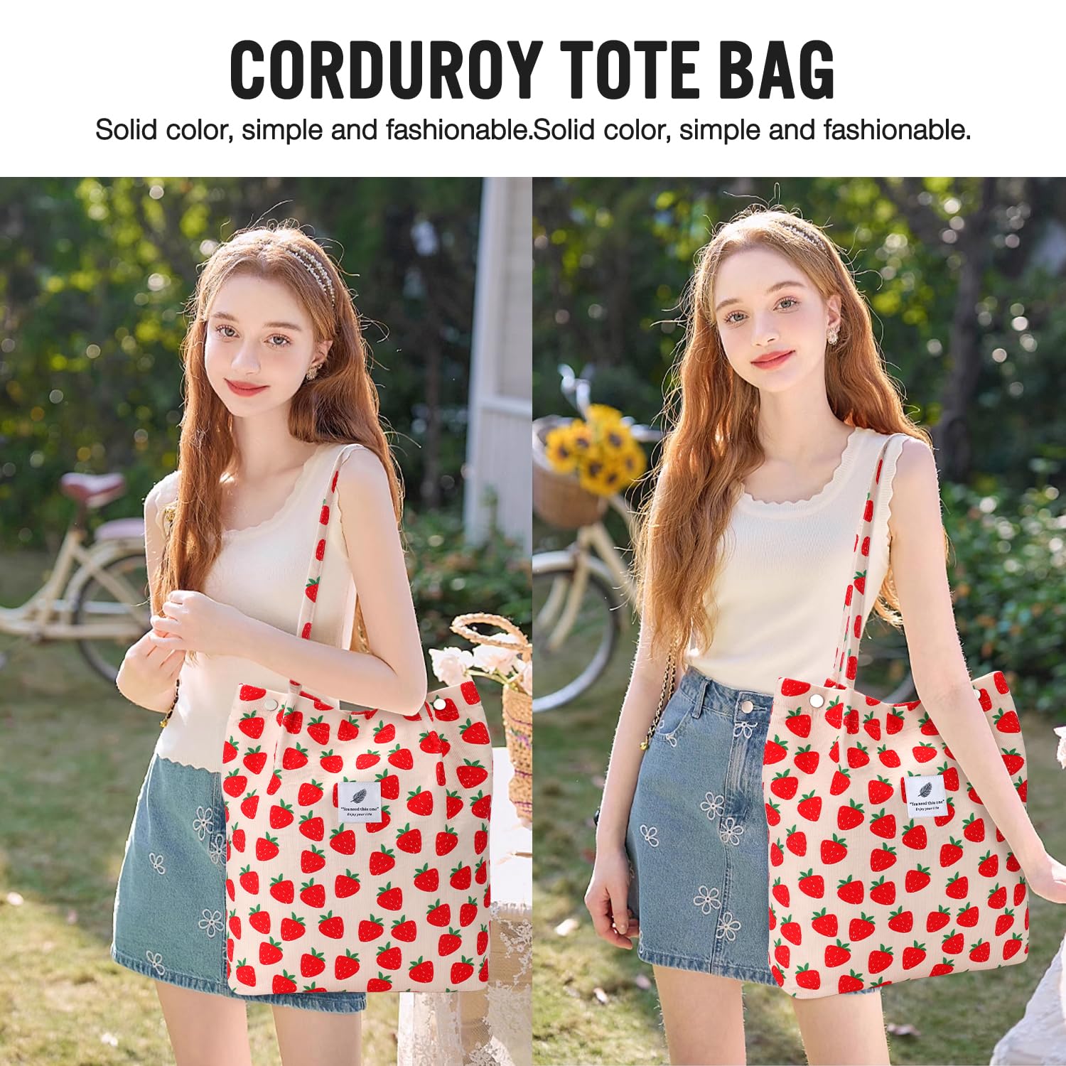 Stylish Corduroy Tote Bags for Women - Fashionable Shoulder Beach Bag with Matching Makeup Pouch | Perfect for Work, Travel, Grocery Shopping & Daily Use