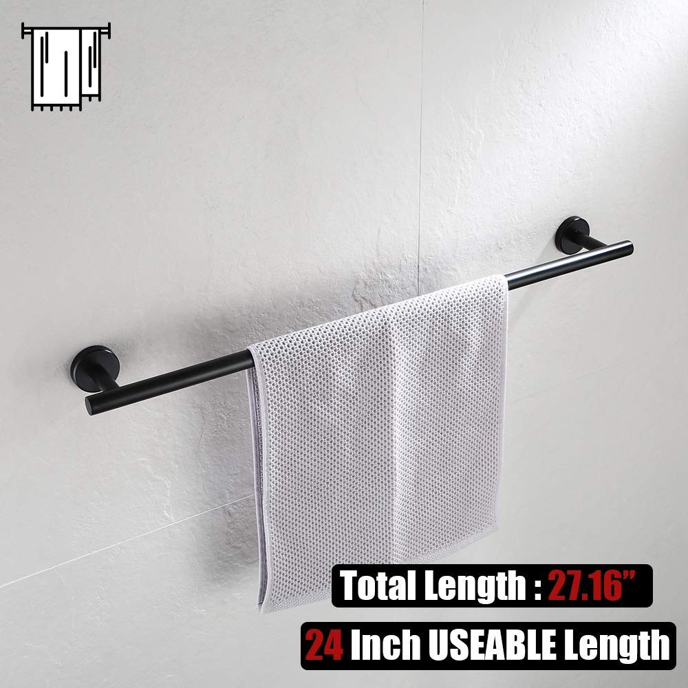 Stainless Steel Square Black Towel Ring Holder - 6 Inch Matte Black Wall Mount Bathroom Accessory (TR140-PB) - Perfect for Modern Bathrooms, Powder Rooms & Spa Decor
