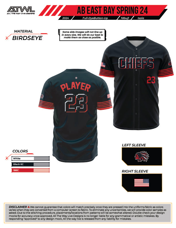 2024 East Bay Advanced Baseball Full Dye Button-Up Jersey - High Performance Uniform for Baseball Players & Fans - Perfect for Games, Practices & Team Events