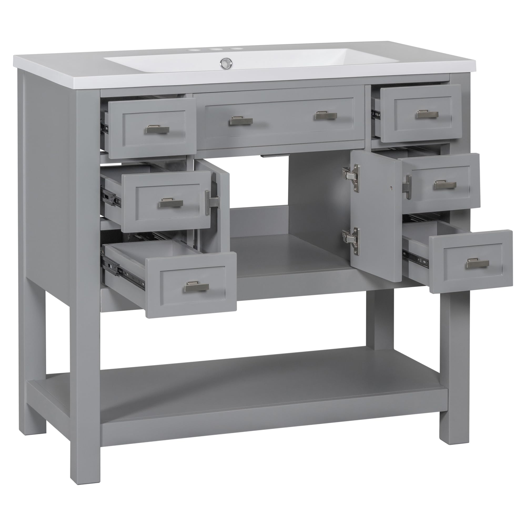 36 Inch Freestanding Bathroom Vanity with Sink - Soft Closing Doors & Drawers - Modern A1 Grey Finish - Perfect for Small Bathrooms & Powder Rooms
