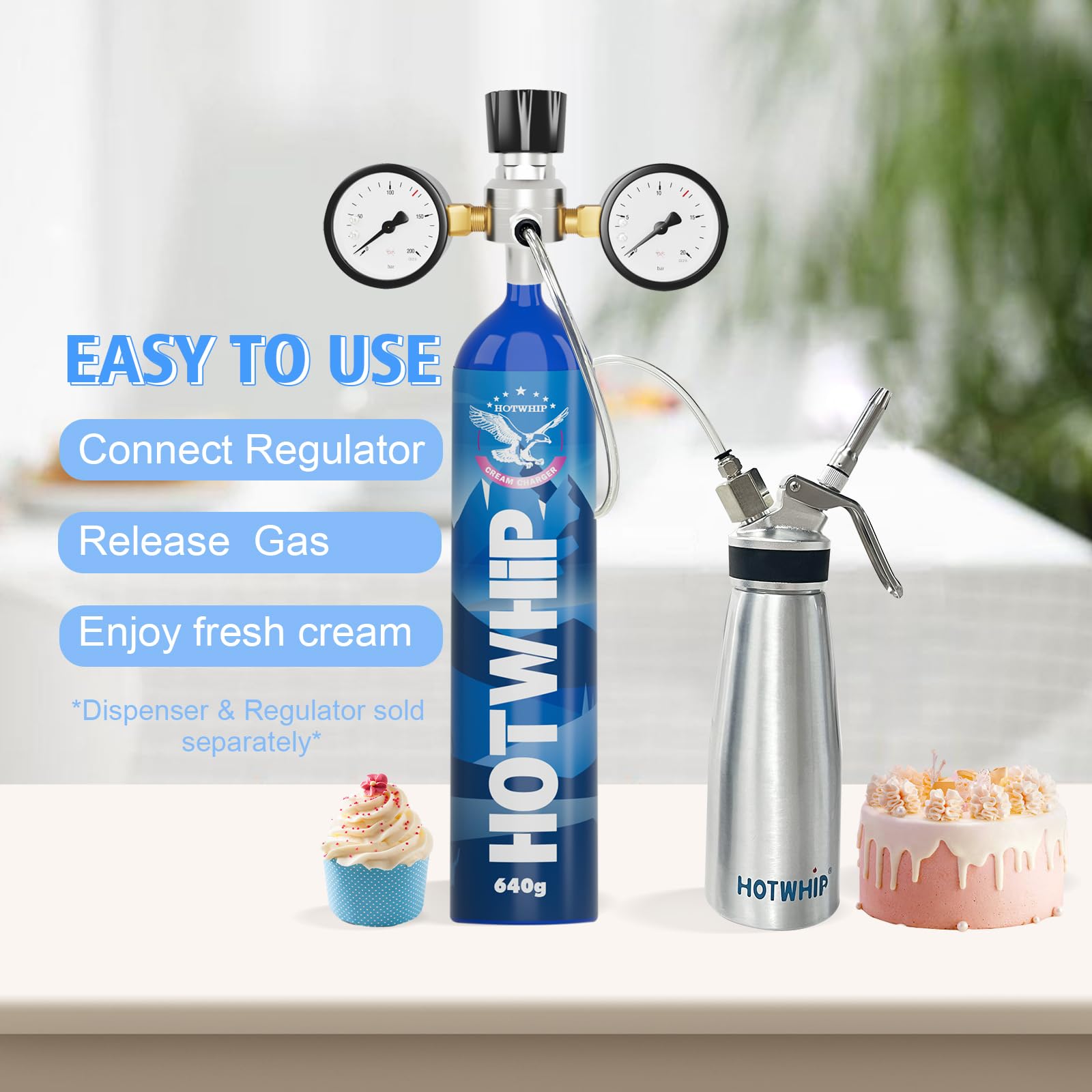 Premium Whipped Cream Charger - 6 Pack Food Grade N2O Cartridges with Lightweight Aluminum Dispenser (640g Original Flavor) - Perfect for Desserts, Coffee Toppings & Baking at Home