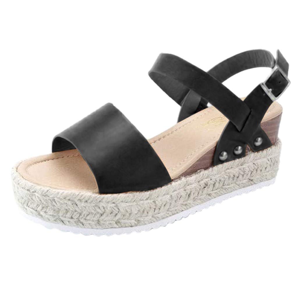 Women's Wide Width Wedge Sandals with Ankle Strap - 2020 Fashion Summer Beach Sandals, Open Toe Espadrille Platform Shoes for Walking, Vacation & Outdoor Activities