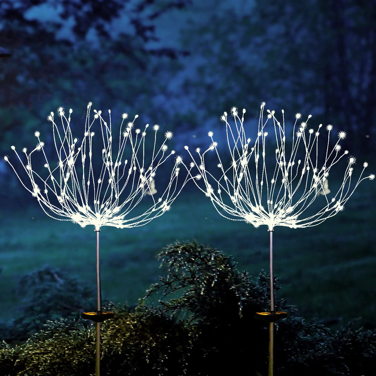 2 Pack Solar Fireworks Garden Lights - 150 LED Waterproof Outdoor String Lights with 2 Flashing Modes for Walkway, Patio, Lawn, Backyard, Christmas Party Decor (White) | Perfect for Landscape Lighting, Tree Decoration and Holiday Celebrations