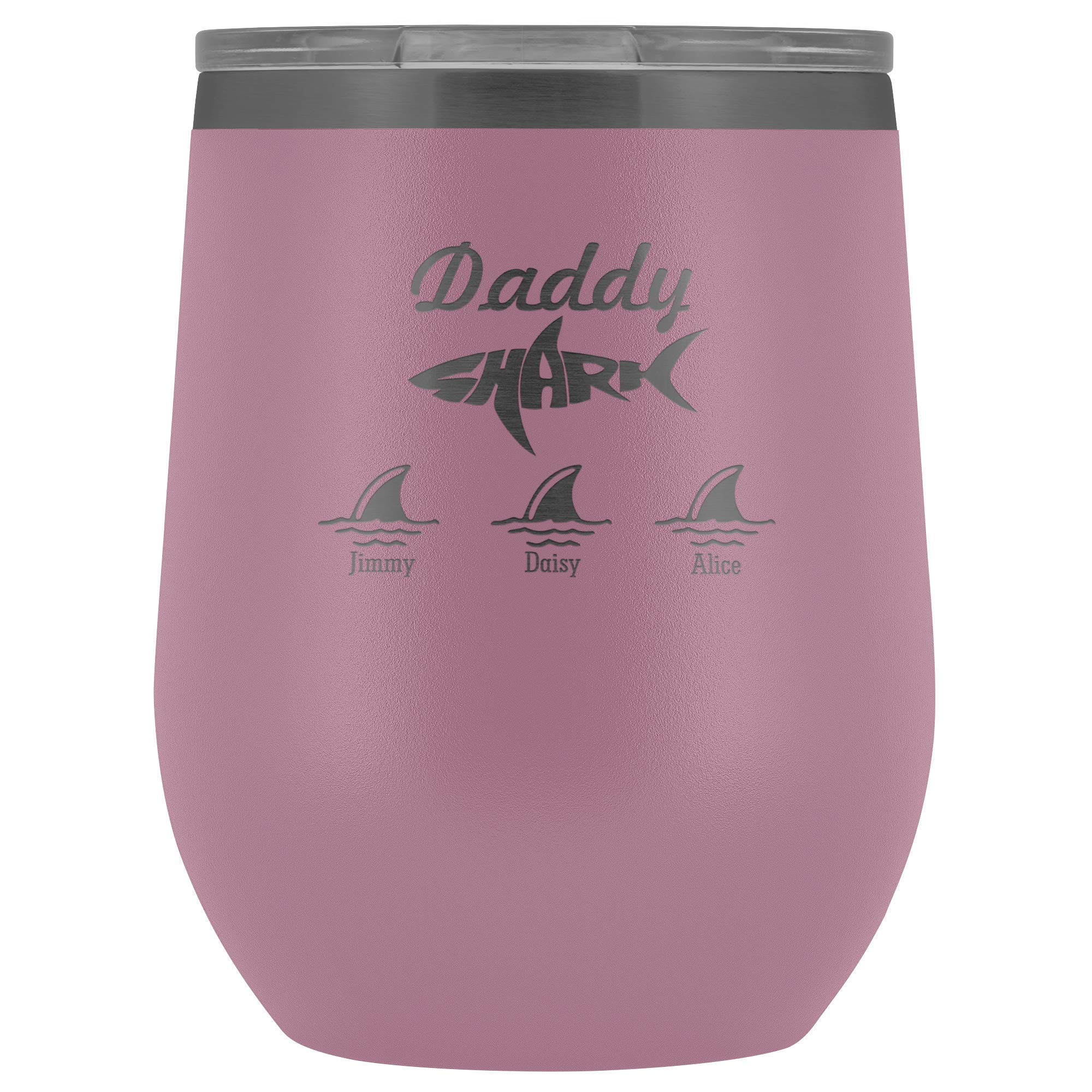 Personalized Daddy Shark Wine Tumbler - 20oz Double Wall Vacuum Insulated Stainless Steel Cup - Keeps Drinks Hot/Cold for Hours - Perfect Gift for Dad, Birthday, Father's Day - Light Purple - Great for Beach, Pool Parties & Family Gatherings