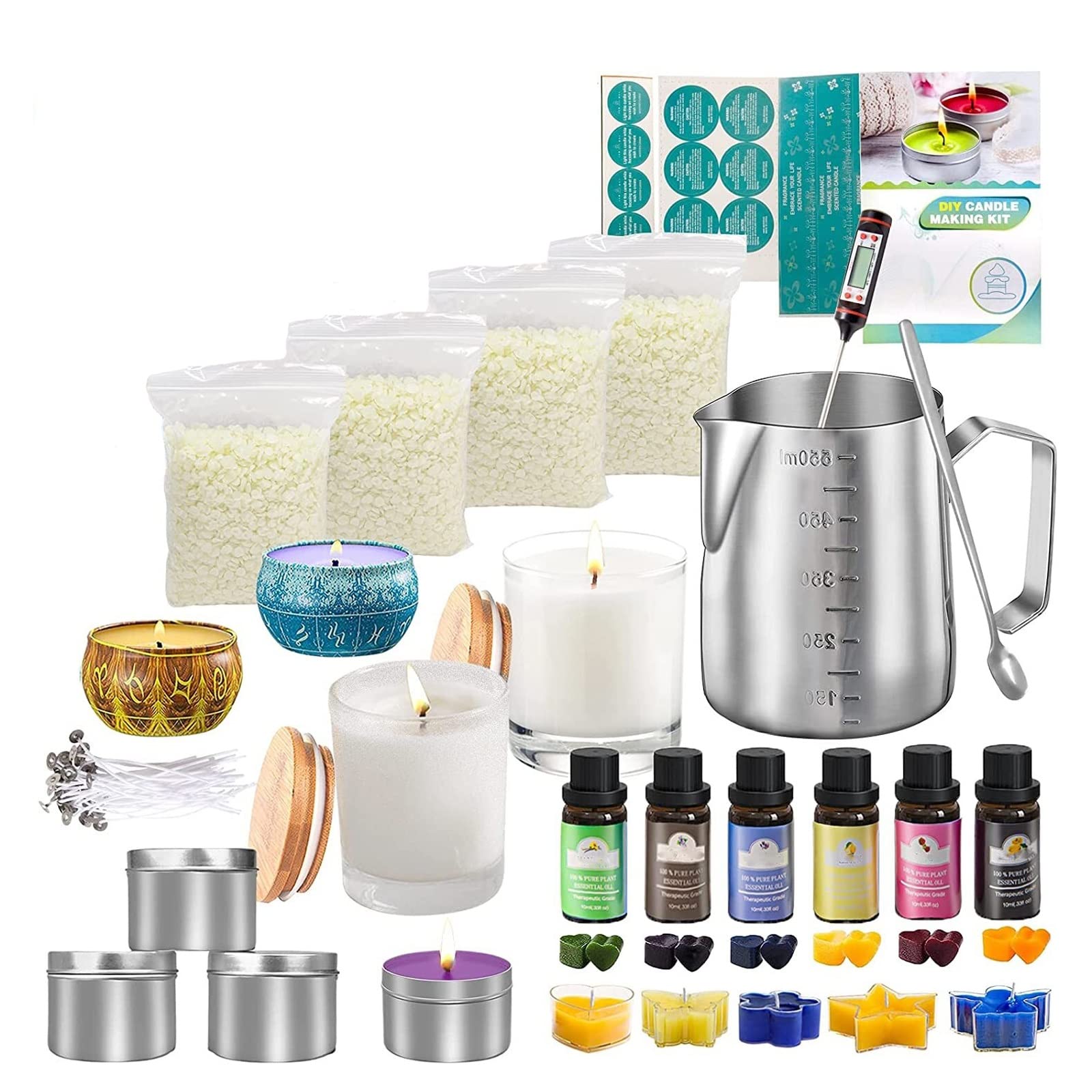 DIY Candle Making Kit 158pcs - Scented Candle Supplies with Glass Jars, Melting Pot, Beeswax, Fragrance Oils & Dyes - Perfect for Adults, Beginners, Home Decor, Gifts & Relaxation