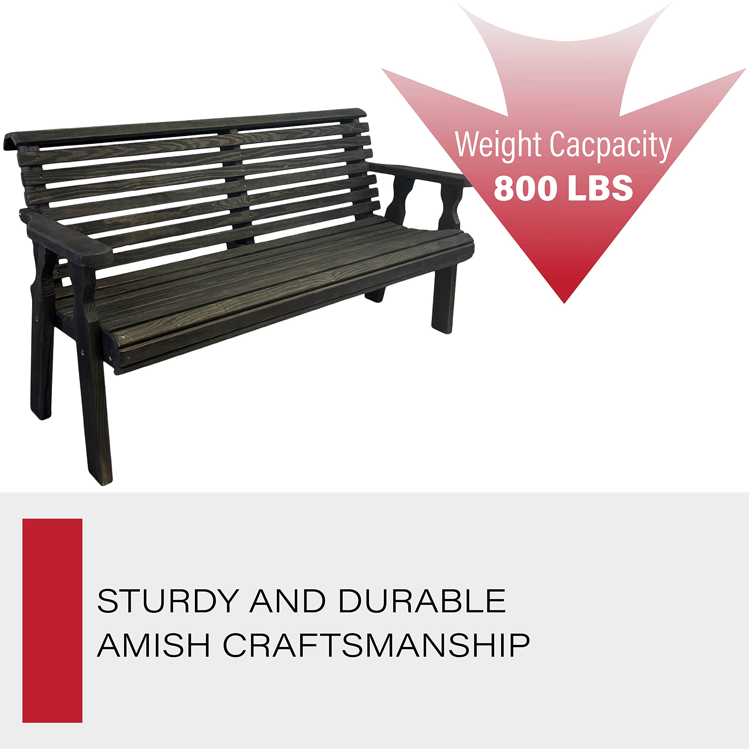 Amish-Made Heavy Duty 4-Foot Roll Back Outdoor Bench - Solid Treated Pine, 700 lb Capacity, Weather-Resistant Black Stain Finish - Perfect for Patio, Garden, Deck & Porch Seating (Made in USA)