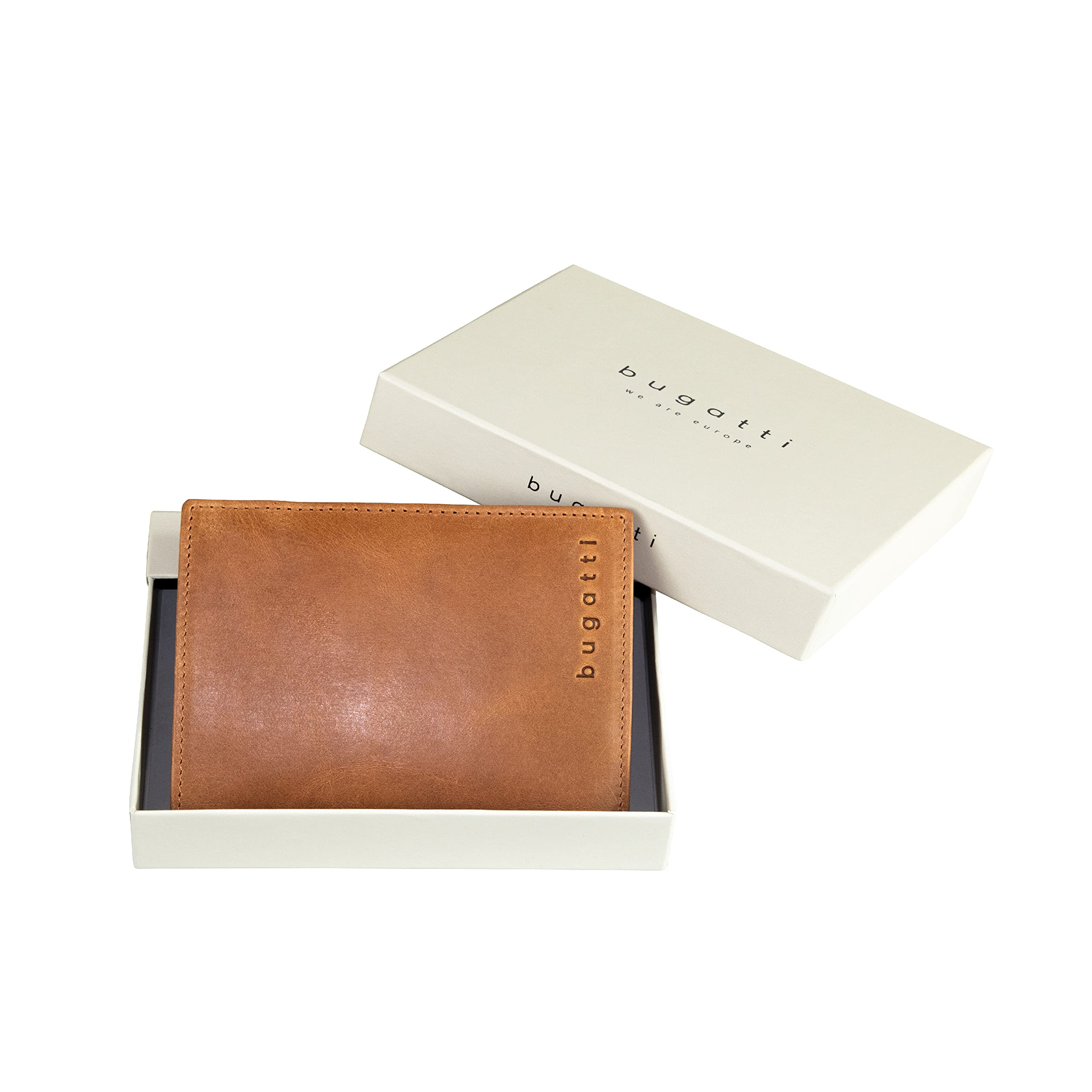 Bugatti Volo Genuine Leather Men's Wallet with Coin Pocket - Cognac Brown RFID Blocking Bifold Wallet for Men - Perfect for Everyday Use, Business & Travel