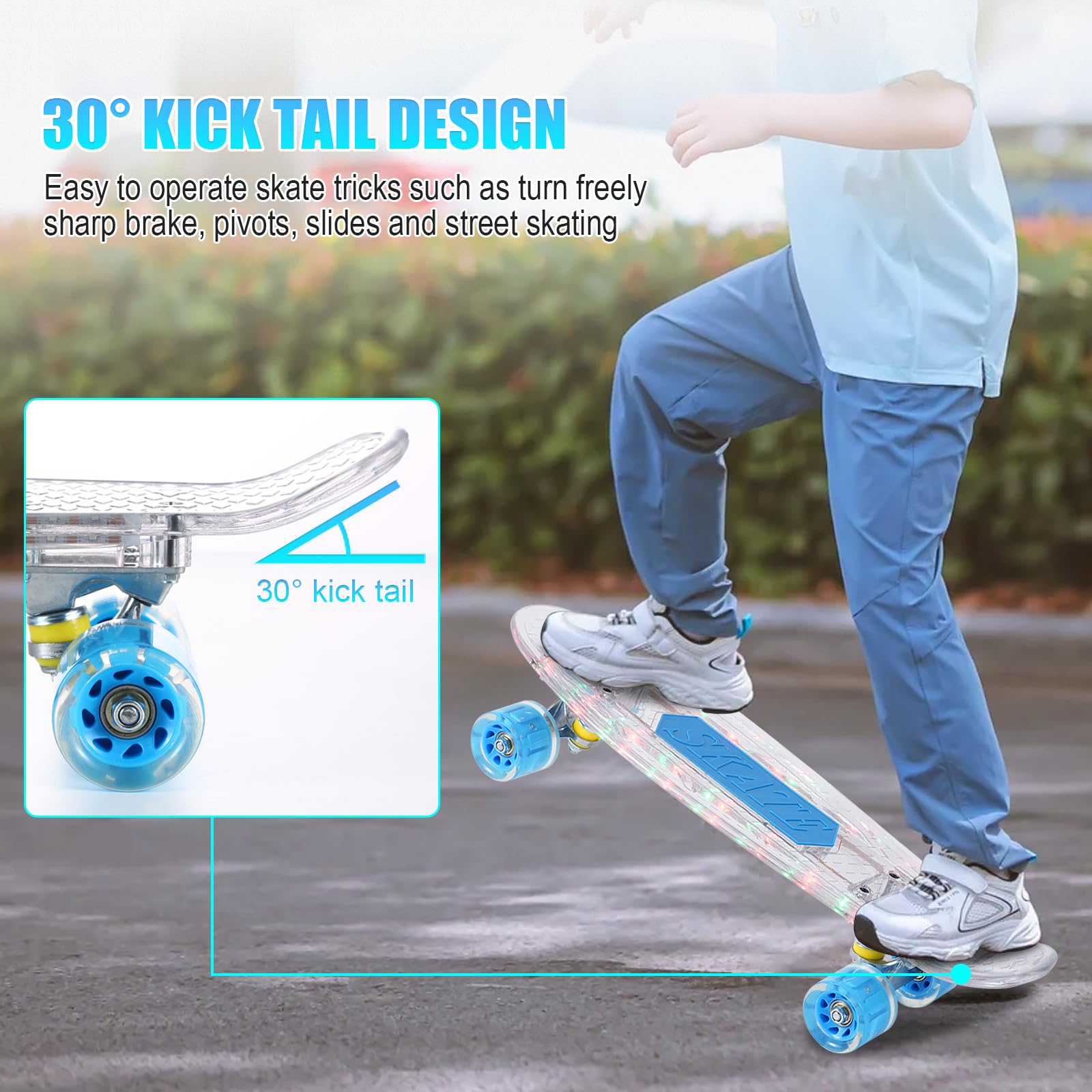 **22 Inch LED Light Up Skateboard - Complete Retro Mini Cruiser for Kids & Beginners | Smooth Riding, Durable Polypropylene Deck & PU Wheels | Perfect for Commuting, Tricks & Night Skating**