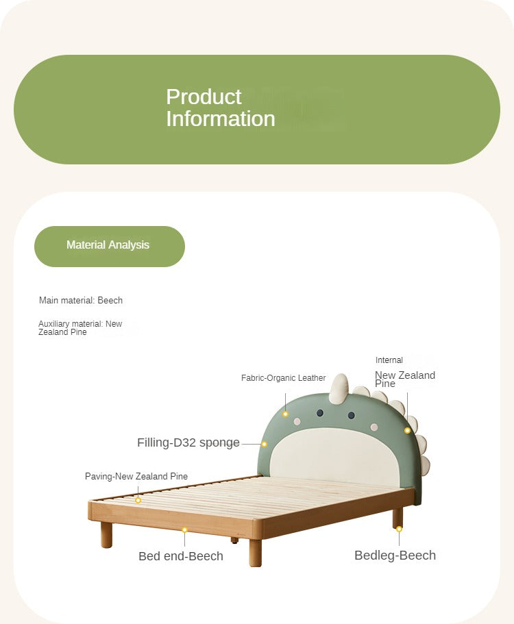 Organic Leather Kids Dinosaur Bed - Cartoon Themed Toddler Bed for Boys & Girls | Perfect for Nursery, Bedroom Decor and Playroom Fun