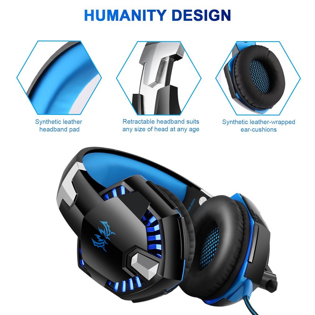 Premium PC Gaming Headset with Noise Cancelling Mic - 3.5mm Stereo Over-Ear Headphones for PC, Laptop & Mobile - LED Lights, USB Cable, Rotary Volume Control & Mic Mute - Perfect for Gaming, Streaming & Online Meetings (Black & Blue)