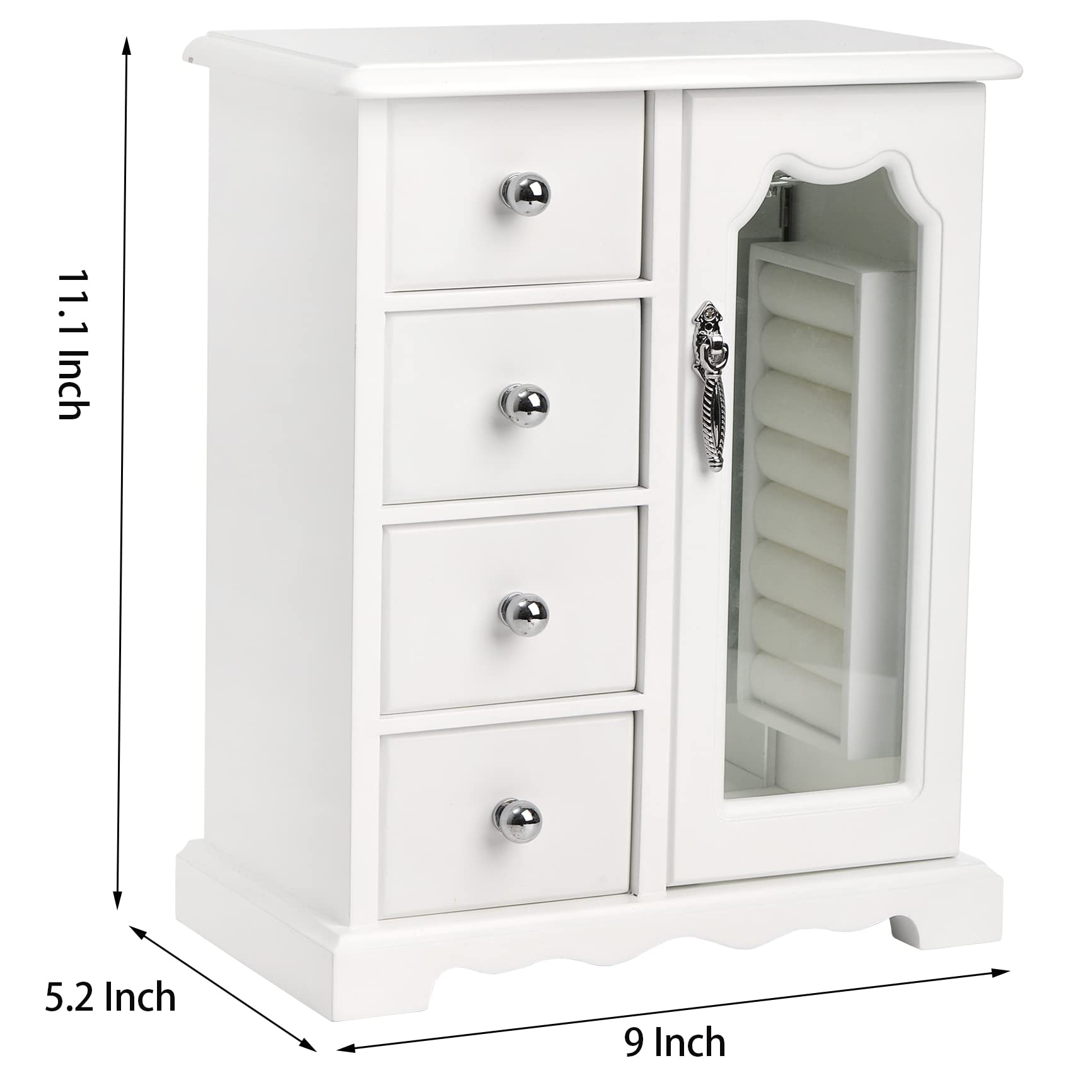 Wood Jewelry Box with Mirror & 4 Drawers - Jewelry Organizer for Women - Perfect for Rings, Earrings & Necklaces - Great Mother's Day Gift