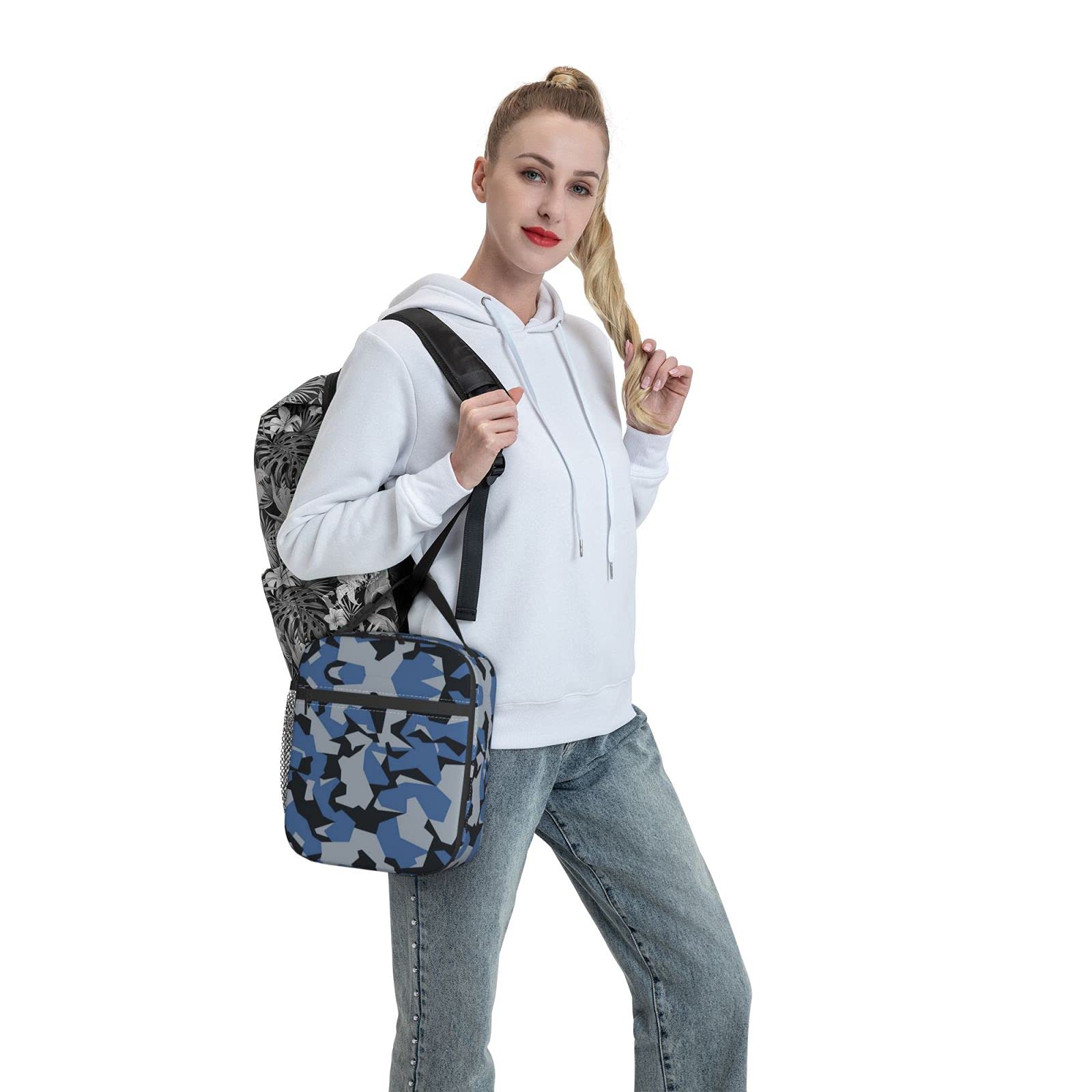 Blue Camo Insulated Lunch Bag - Reusable Leakproof Cooler for Men, Women & Kids | School, Office, Picnic, Beach & Outdoor Activities | Camouflage Lunch Box for Work & Travel