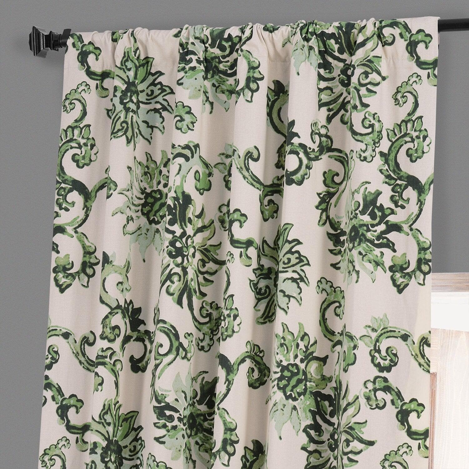 Premium Indonesian Green Floral Printed Cotton Blackout Curtains for Bedroom & Hotel - Noise Reducing, Thermal Insulated Window Drapes for Home Decor & Light Blocking