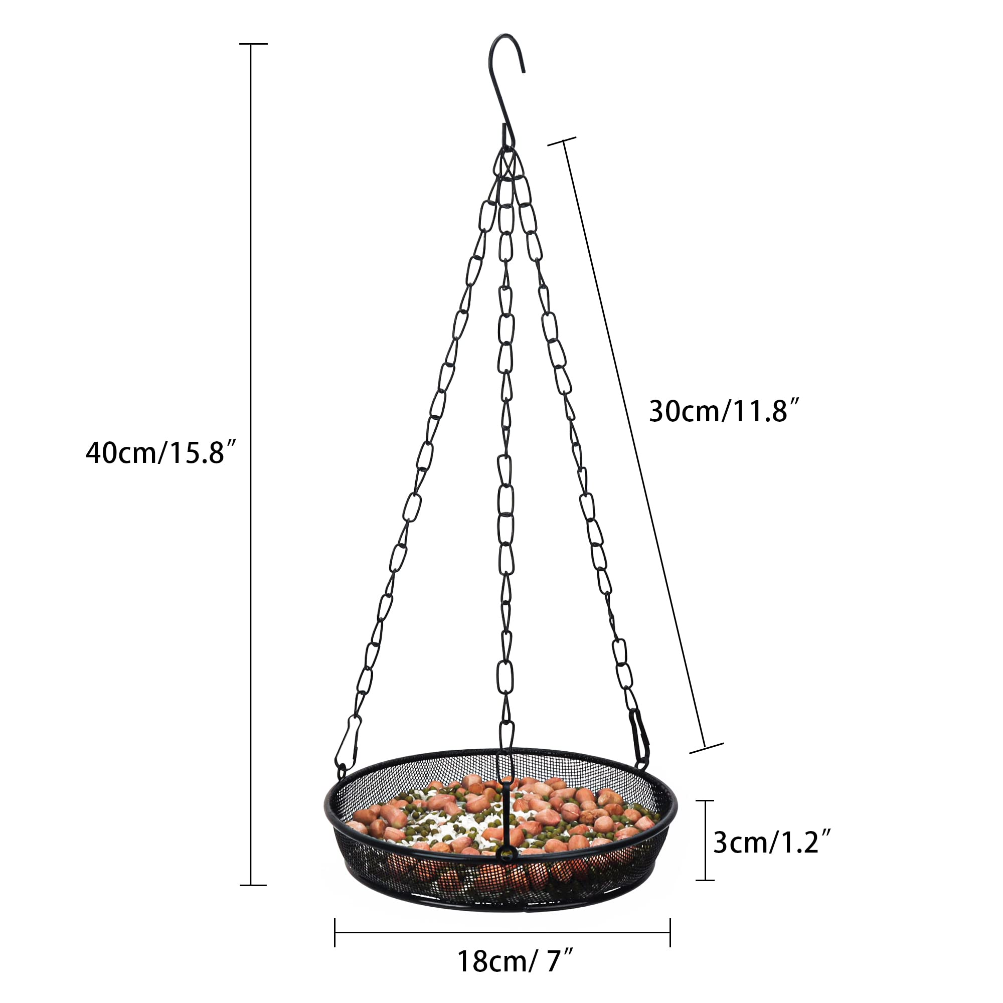 2 Pack Hanging Bird Feeder Tray - Durable Metal Iron Mesh Seed Platform for Outdoor Garden, Attracts Wild Birds (Circular/Black) - Perfect for Backyard, Patio & Bird Watching Enthusiasts