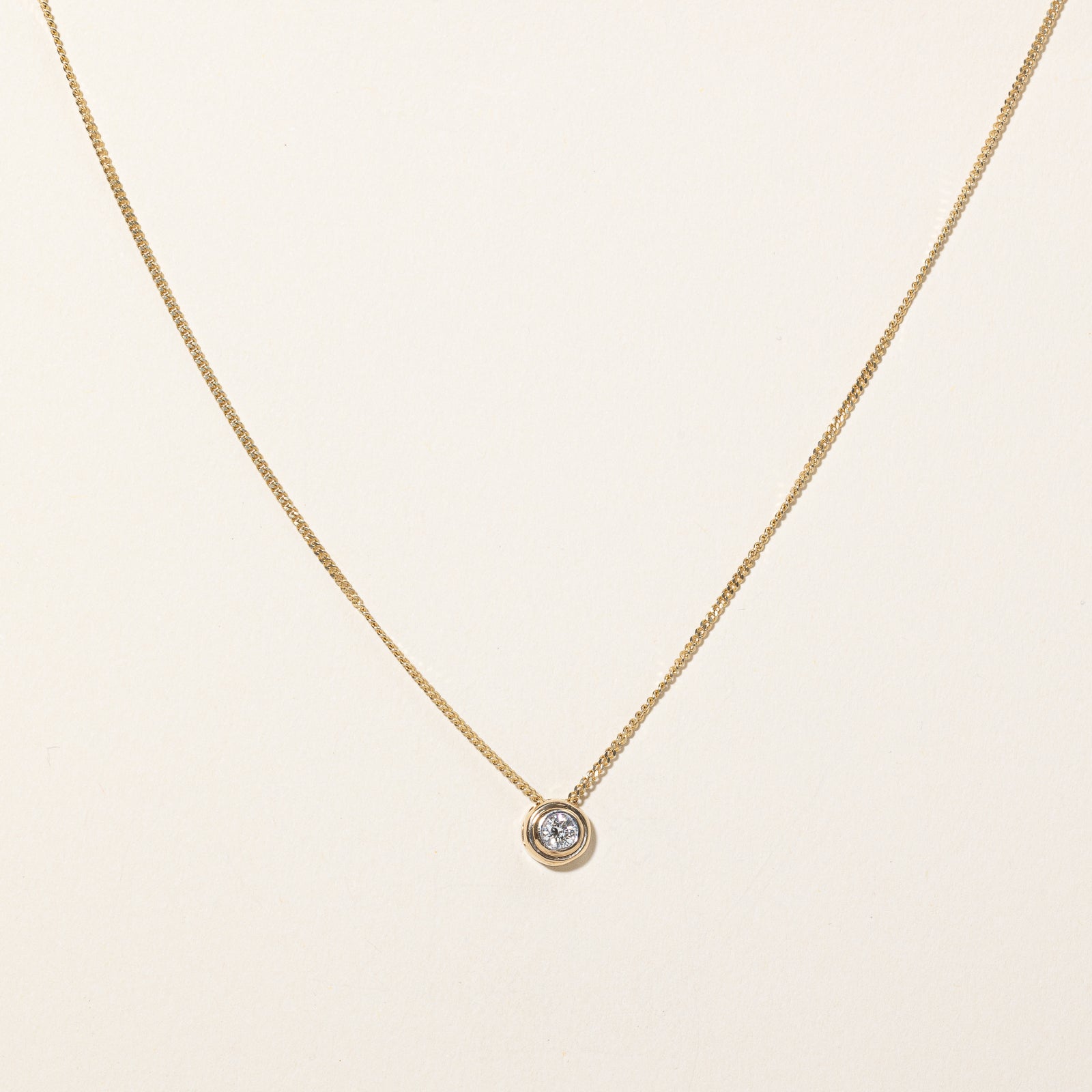 0.19ct Diamond Bezel Pendant Necklace - 16 Inch Solid Gold Chain - Elegant Jewelry Gift for Women - Perfect for Weddings, Anniversaries & Special Occasions