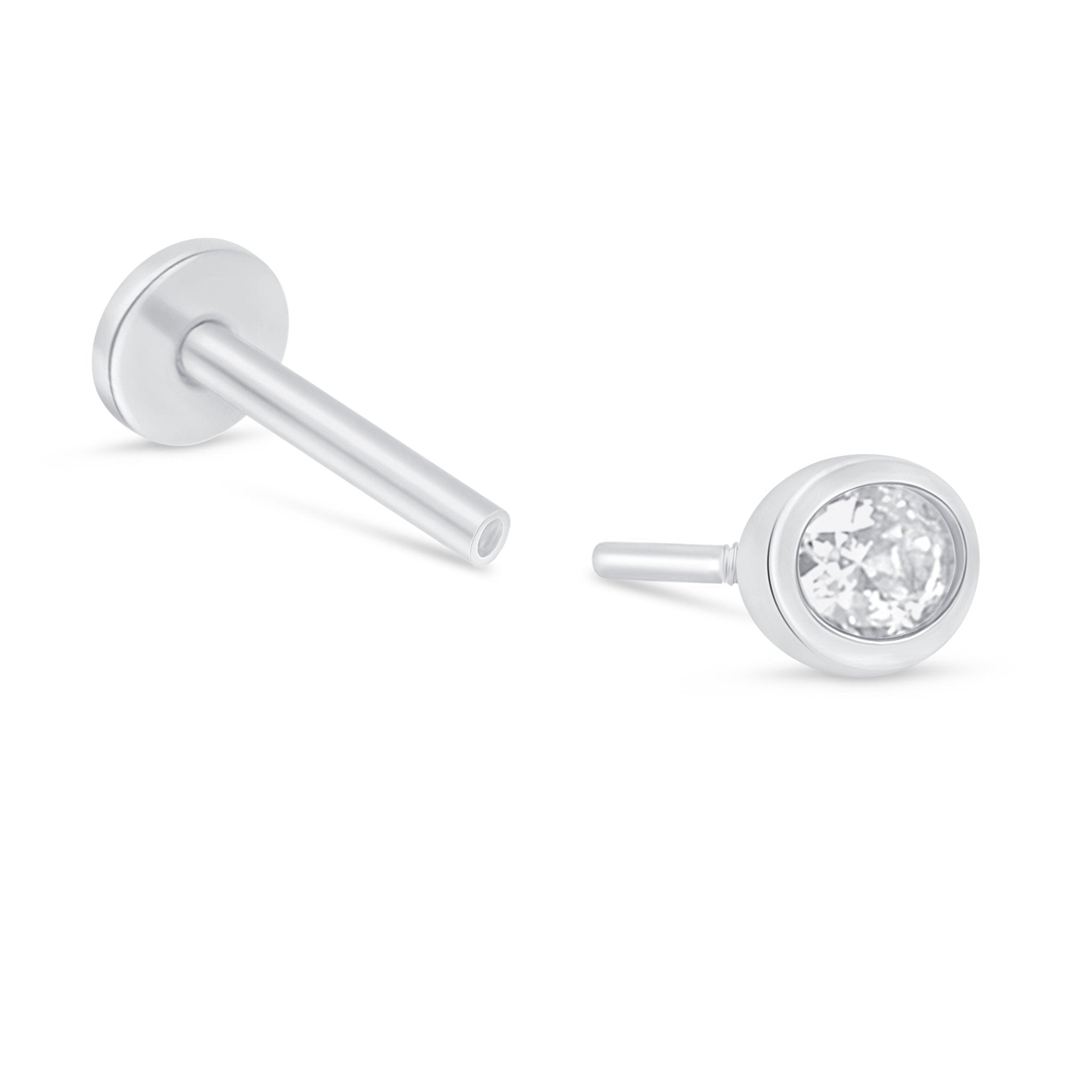 14k White Gold Oval Gemstone Bezel Set Flat Back Stud Earrings - Elegant Jewelry for Women, Perfect for Daily Wear, Parties & Gifts