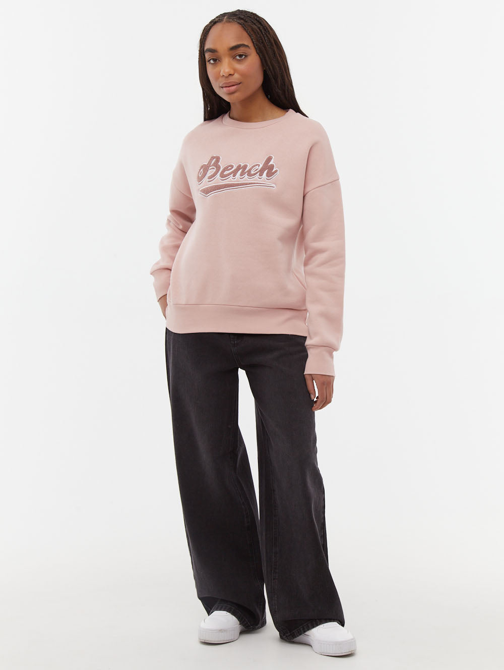 Steffi Retro Logo Crew Neck Sweatshirt - Vintage Style Cotton Pullover for Women | Casual Wear, Street Fashion & Lounge Comfort