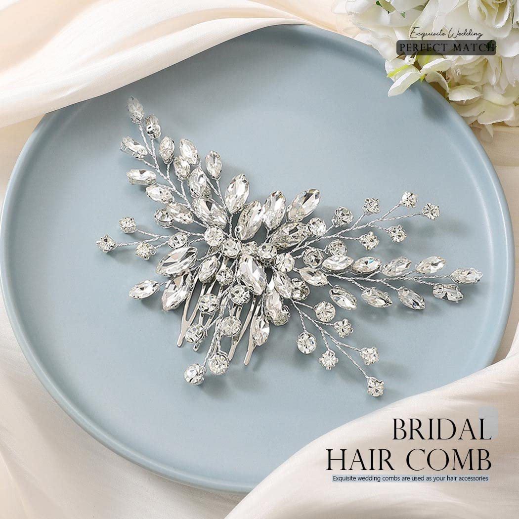Elegant Silver Crystal Bridal Hair Comb with Rhinestones – Wedding Hair Accessories for Women & Girls – Perfect for Brides, Bridesmaids, and Special Occasions
