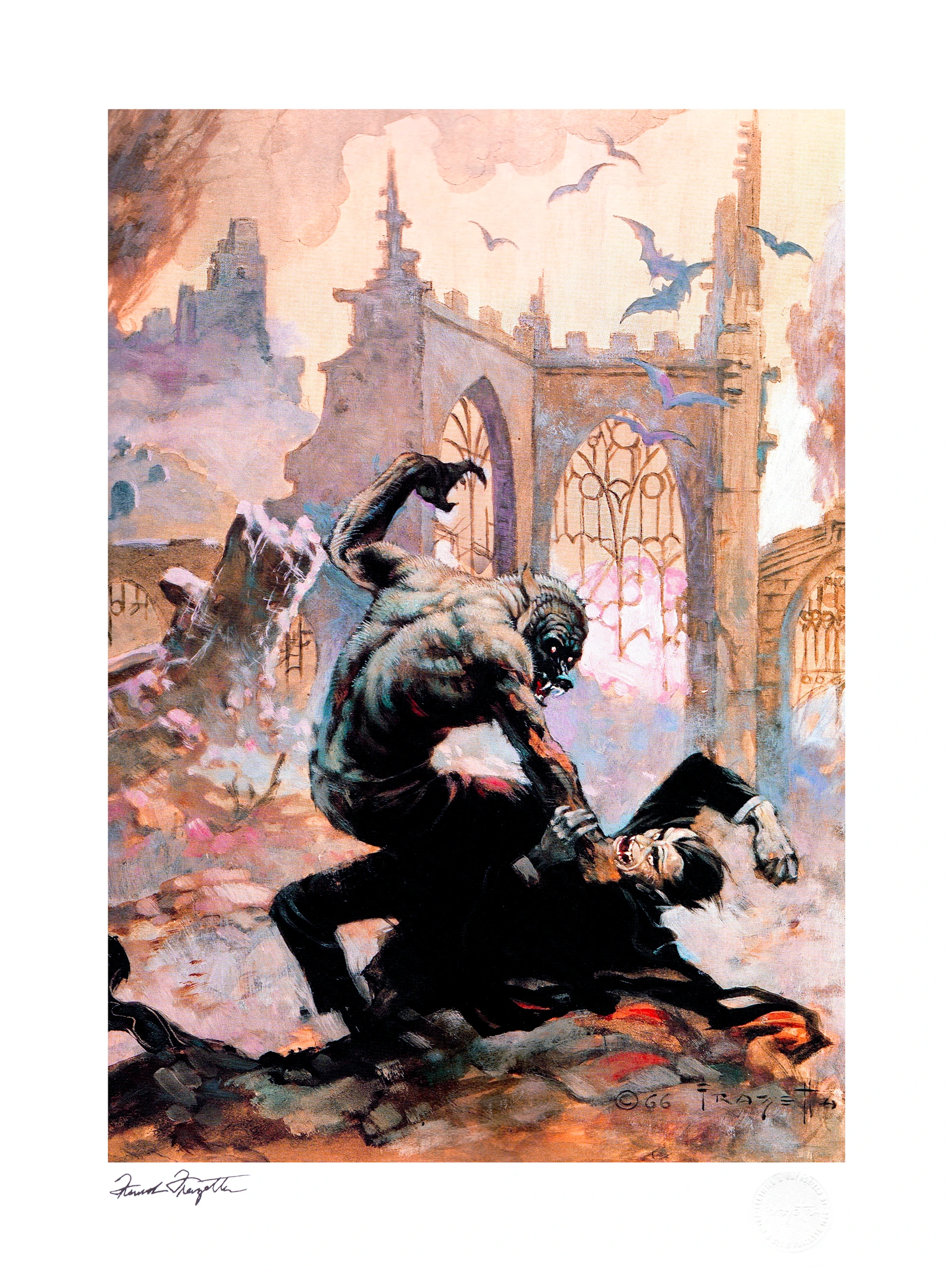 Sideshow Collectibles Dracula Meets the Wolfman Fine Art Print - Gothic Horror Movie Poster - Perfect for Home Theater Decor, Horror Fan Gifts & Collectible Art Display