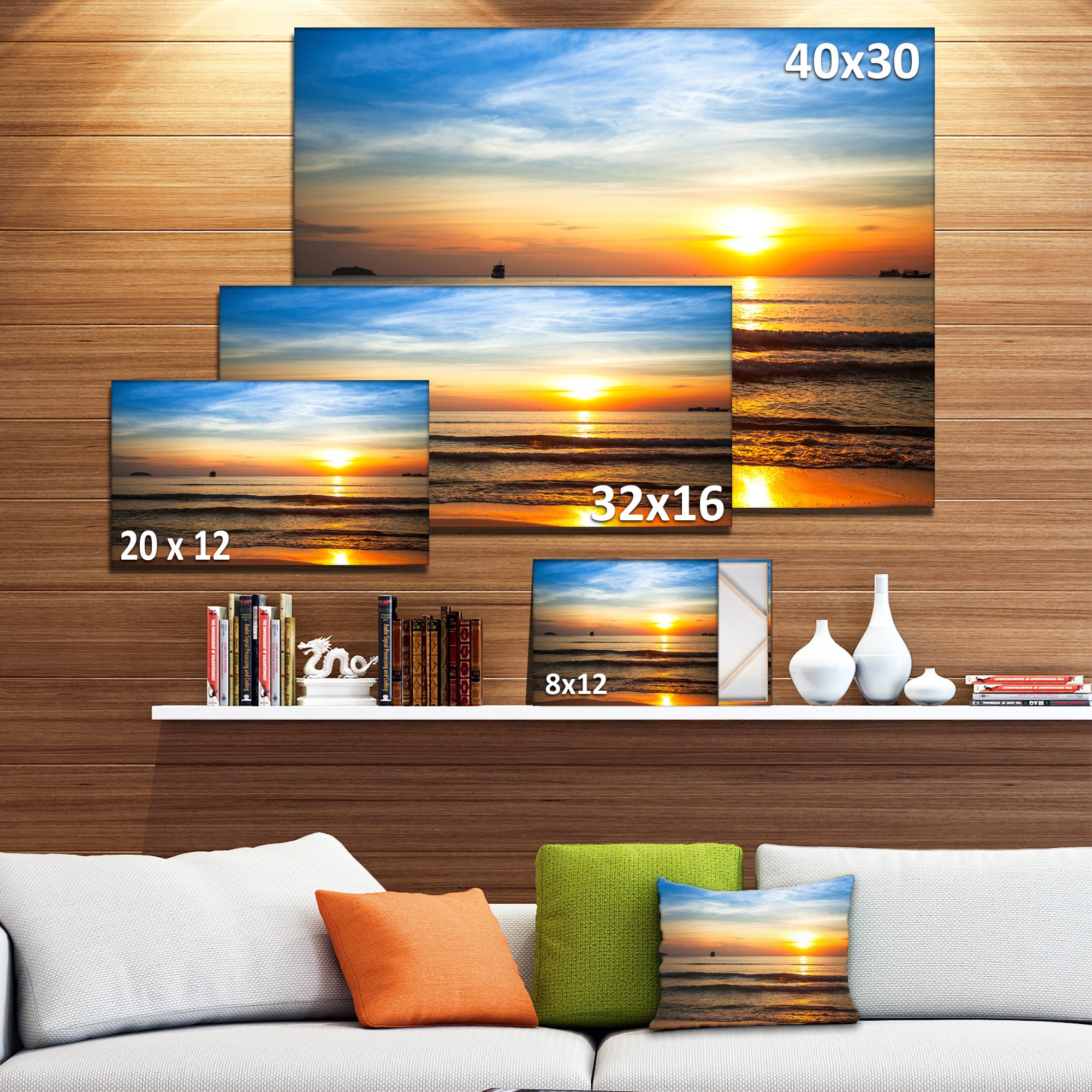 Stunning Sunset Over Clam Beach - Modern Coastal Canvas Wall Art Print for Living Room, Bedroom & Office Decor