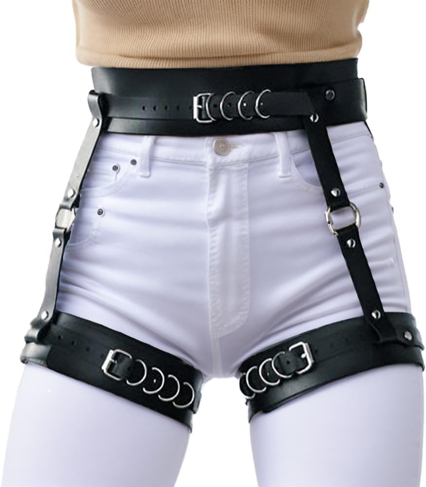 Gothic Leather Garter Belt for Women - Adjustable Lingerie Suspenders & Body Chain Accessories - Perfect for Halloween, Cosplay, and Boudoir Parties
