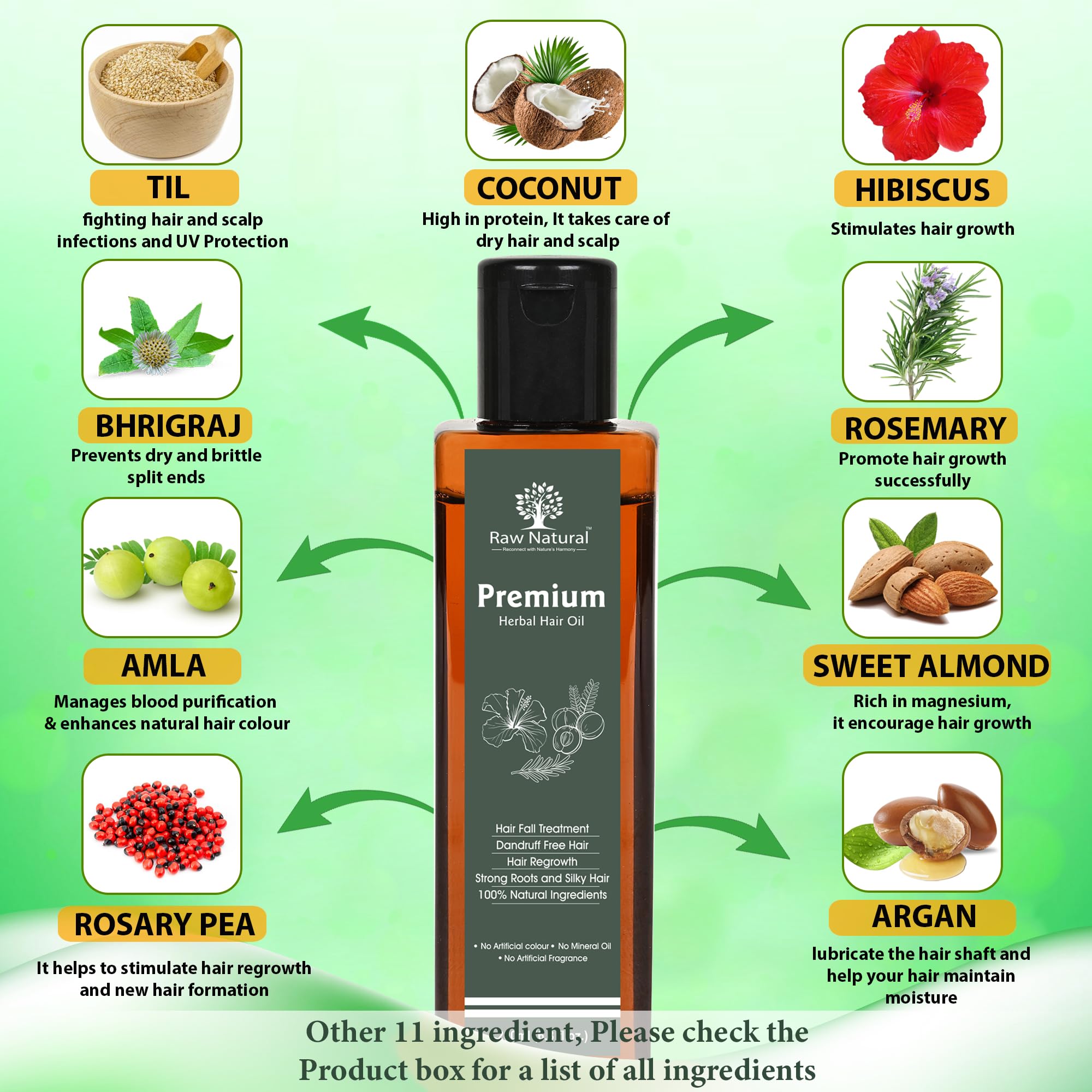 Premium Natural Herbal Hair Oil with Amla, Bhringraj & Rosemary - Chemical-Free Hair Fall Treatment for Strong, Shiny Hair & Regrowth | Mineral Oil Free | 200ml | Perfect for Daily Hair Care, Scalp Massage & Damaged Hair Repair