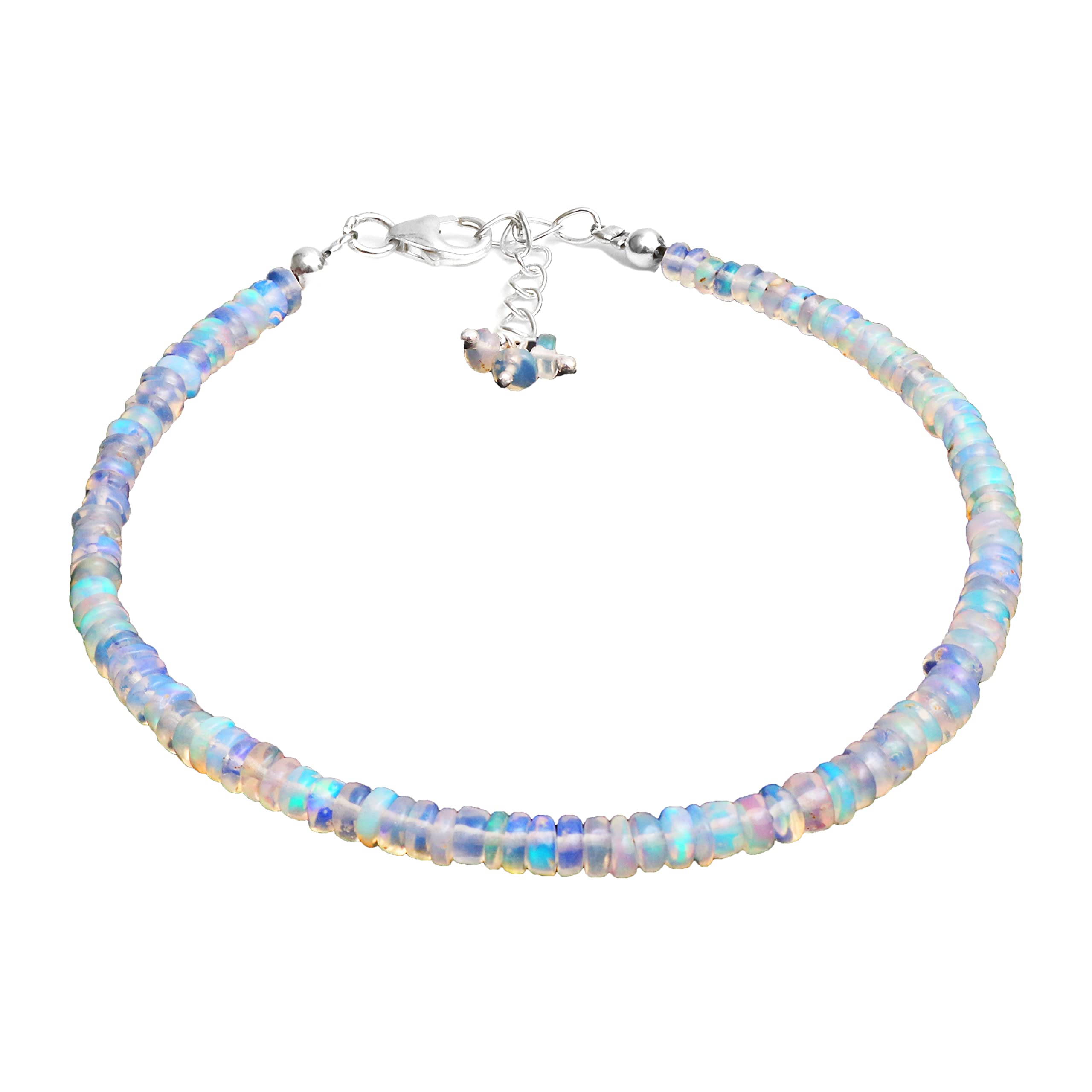 925 Sterling Silver Ethiopian Opal Beaded Adjustable Bracelet for Women - Natural Gemstone Dainty Jewelry, October Birthstone Gift - Perfect for Everyday Wear, Special Occasions & Birthday Presents