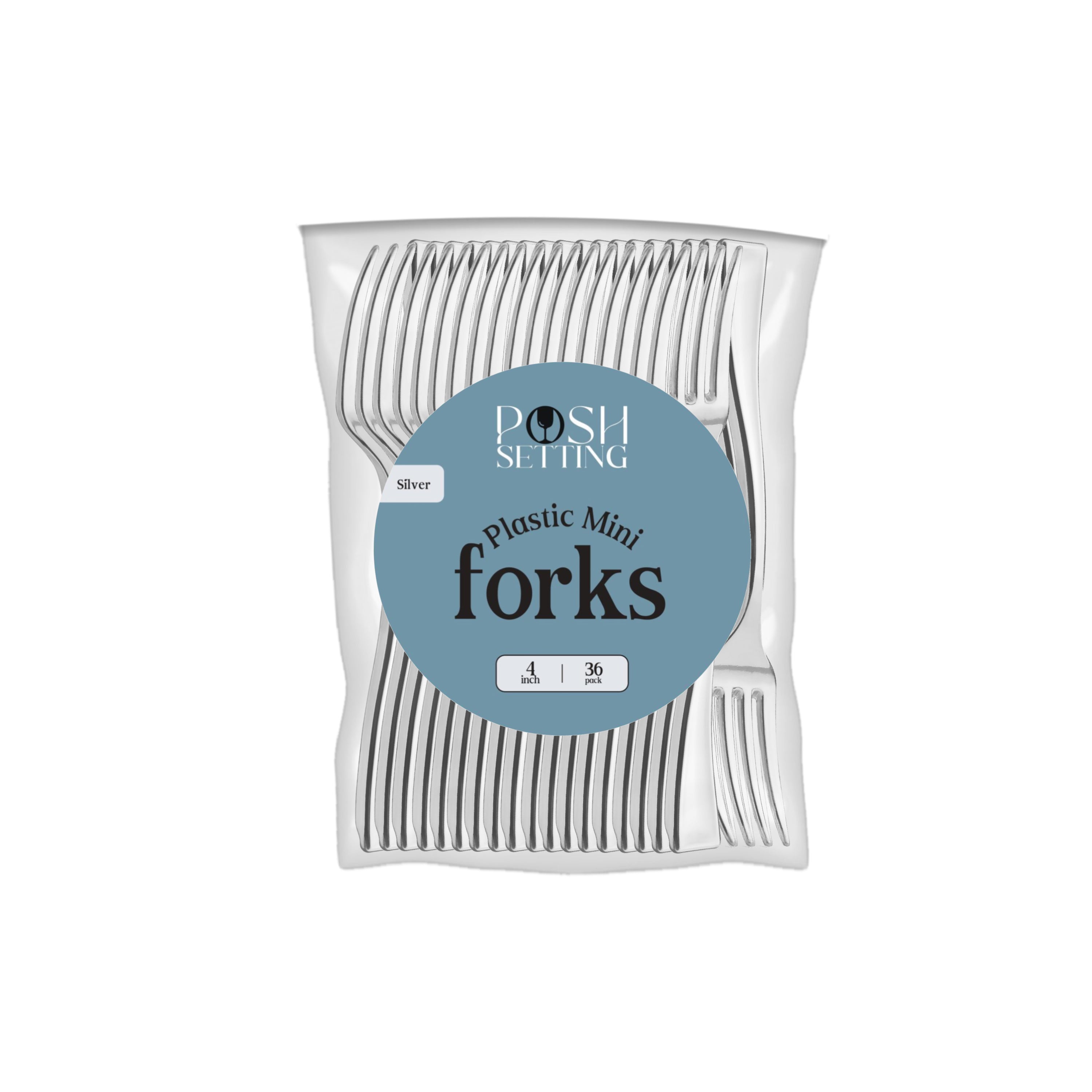 4 Inch Mini Plastic Silver Tasting Fork - Small Disposable Appetizer Forks for Desserts, Cheese, Canapes, and Party Snacks - Perfect for Catering, Weddings, and Events