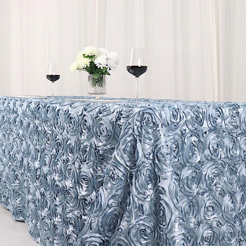 90x132 Inch Satin Ribbon Roses Rectangle Tablecloth - Elegant Dining Table Cover for Weddings, Parties & Home Decor
