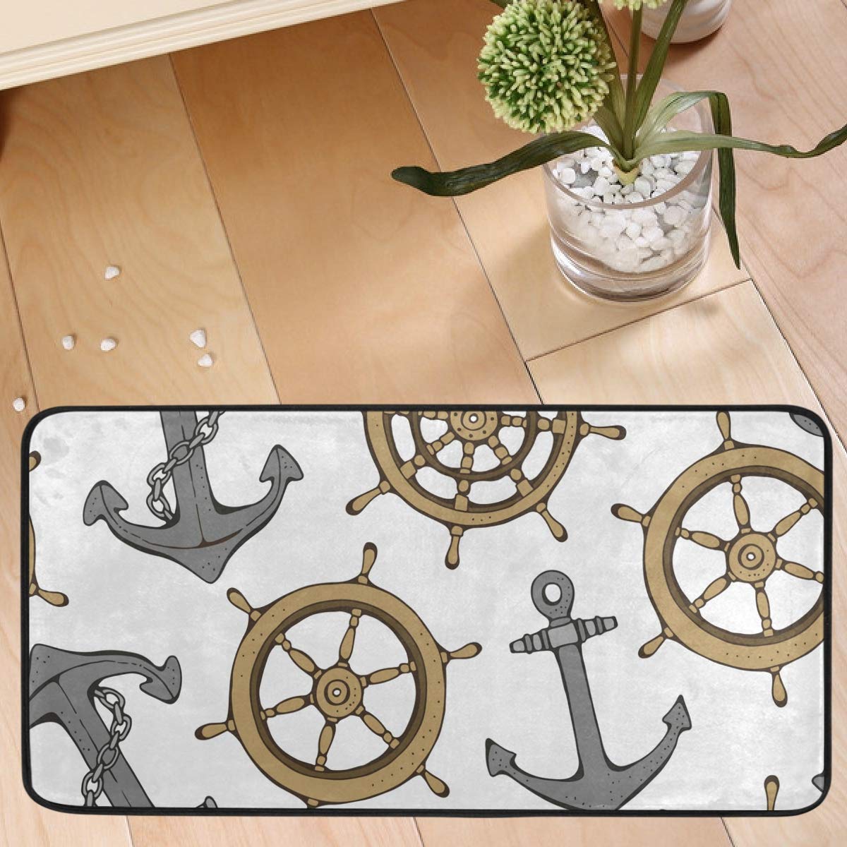 Non-Slip Anchor Wheel Kitchen Mat - Washable Anti-Fatigue Rug for Home Decor & Bathroom (20x20in) - Perfect for Holiday Kitchen & Hallway Use