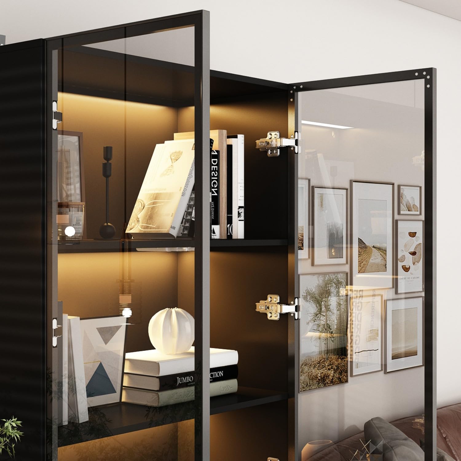 FAMAPY 4-Tier Glass Display Cabinet with LED Lights - 31.5