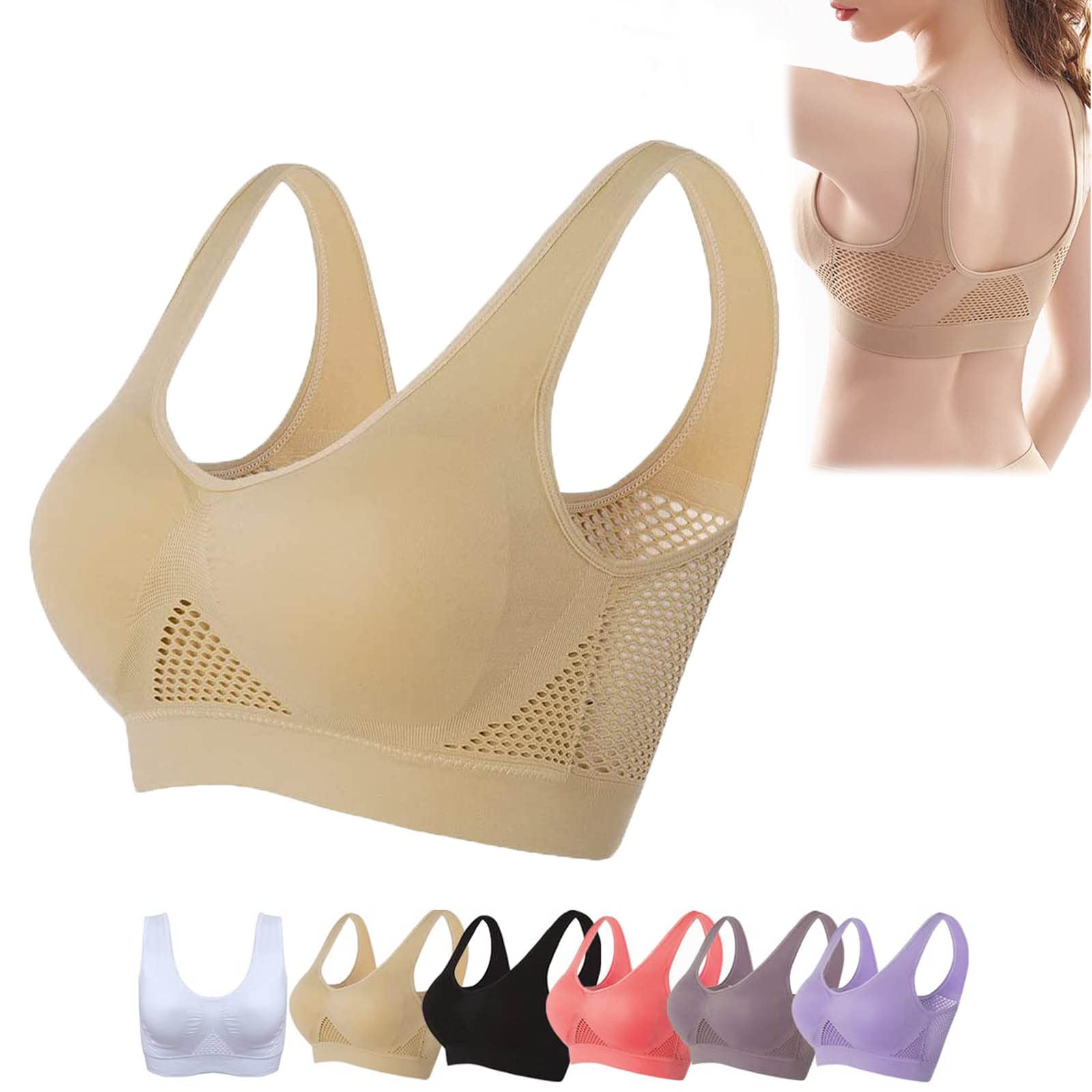 Breathable Cool Lift Up Air Bra for Women - Seamless Air Permeable Comfort Bra with InstaCool Technology | Medium Size Beige | Perfect for Yoga, Workouts & Everyday Wear