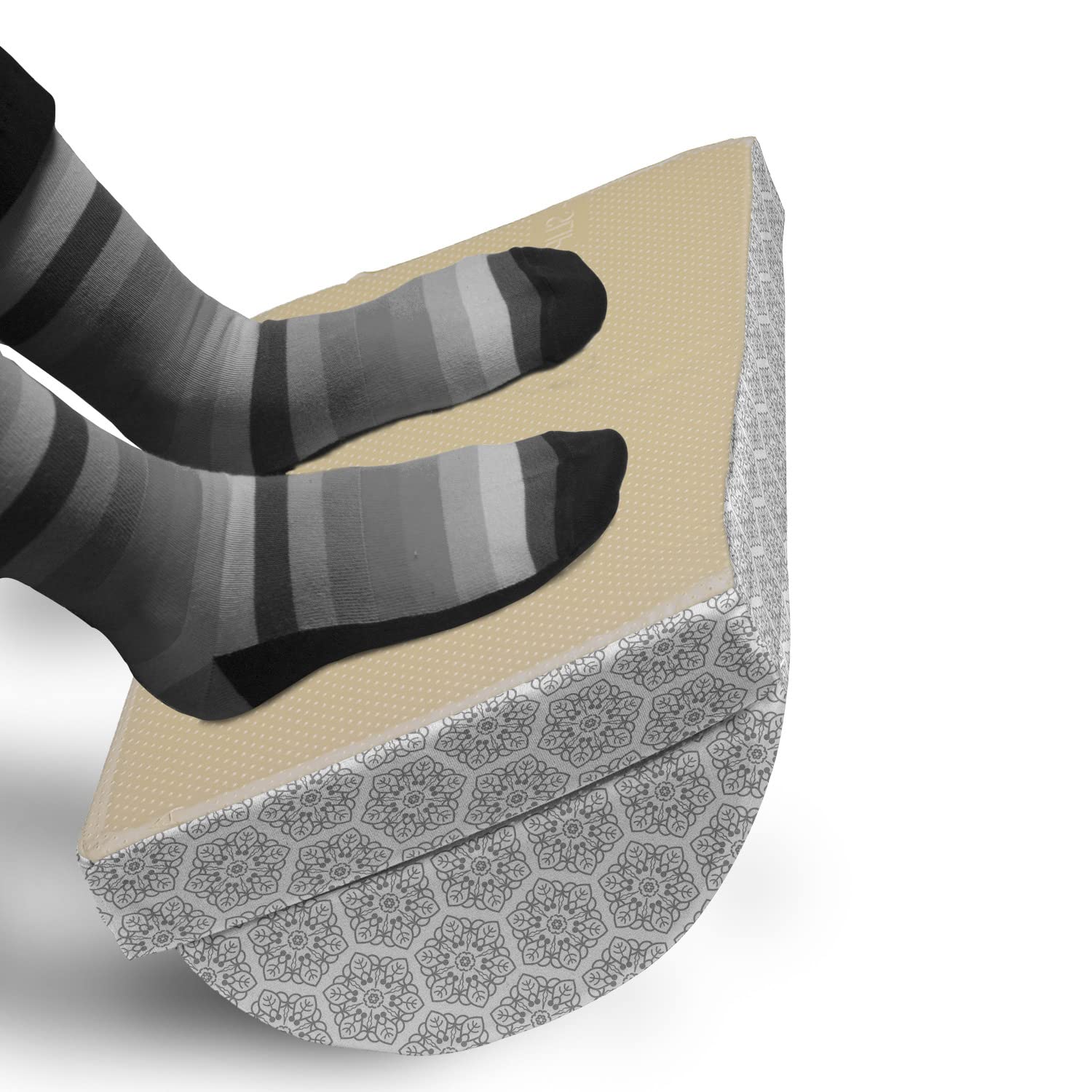 Ambesonne Floral Foot Rest with Non-Slip Backing - Adjustable Ergonomic Memory Foam Leg Support for Office & Home - Grey and White Intricate Floral Pattern - Perfect for Work, Reading & Relaxation