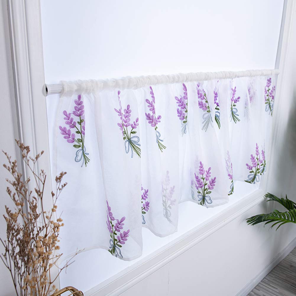 FECAMOS Embroidered Curtains for Bedroom, Kitchen & Bathroom - Elegant Purple Bouquet Design, Lightweight & Flowing for Home & Hotel Decor | Perfect for Privacy, Sunlight Filtering & Stylish Interior Design