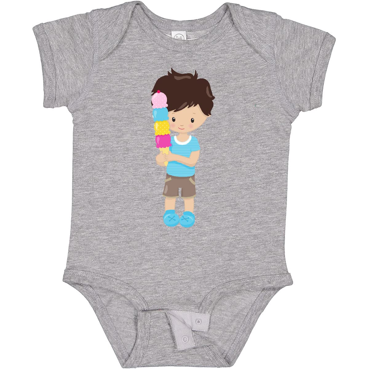 Inktastic Cute Baby Bodysuit - Brown Hair Boy with Ice Cream Cone Design | Soft Cotton Infant Onesie for Summer Outings & Photo Shoots