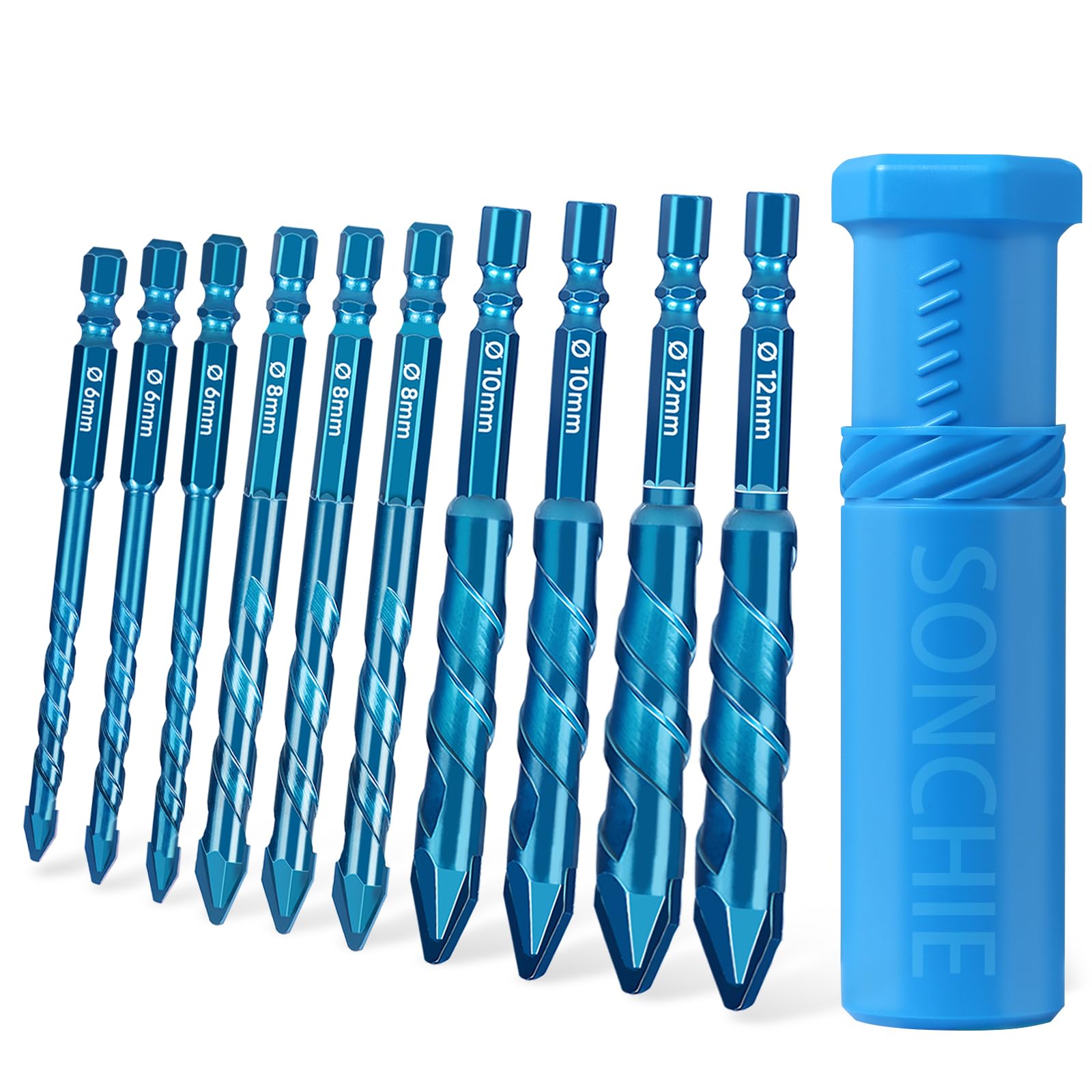 10-Piece Carbide-Tipped Eccentric Drill Bit Set for Concrete, Walls, Tiles, Glass & Hard Materials - Perfect for Masonry, DIY Projects & Professional Construction Work