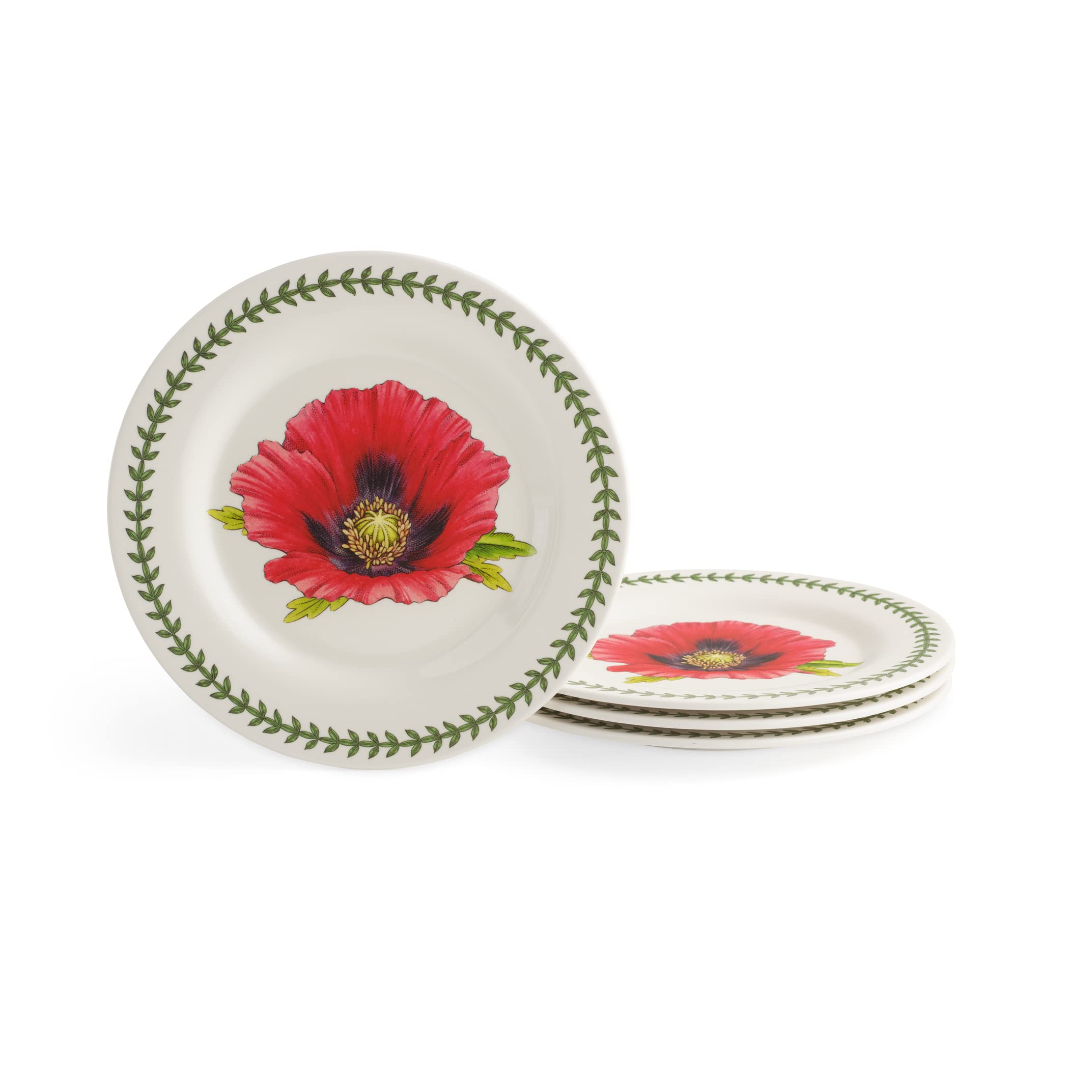 Portmeirion Botanic Garden 8-Inch Salad Plates Set of 4 - Poppy Floral Design, BPA-Free Melamine Dinnerware, Dishwasher Safe & Stackable Plates for Indoor, Outdoor Dining, Picnics, Parties & Everyday Use