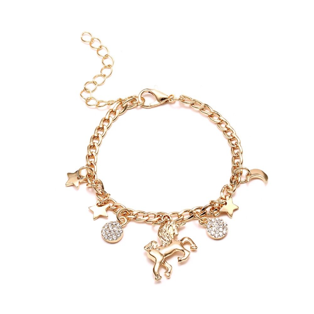 Magical Unicorn Charm Bracelet for Girls - Sparkly Rainbow Star Disc Animal Bracelet Jewelry Gift for Kids, Birthday Party Favors, Friendship Day & Fantasy Dress Up