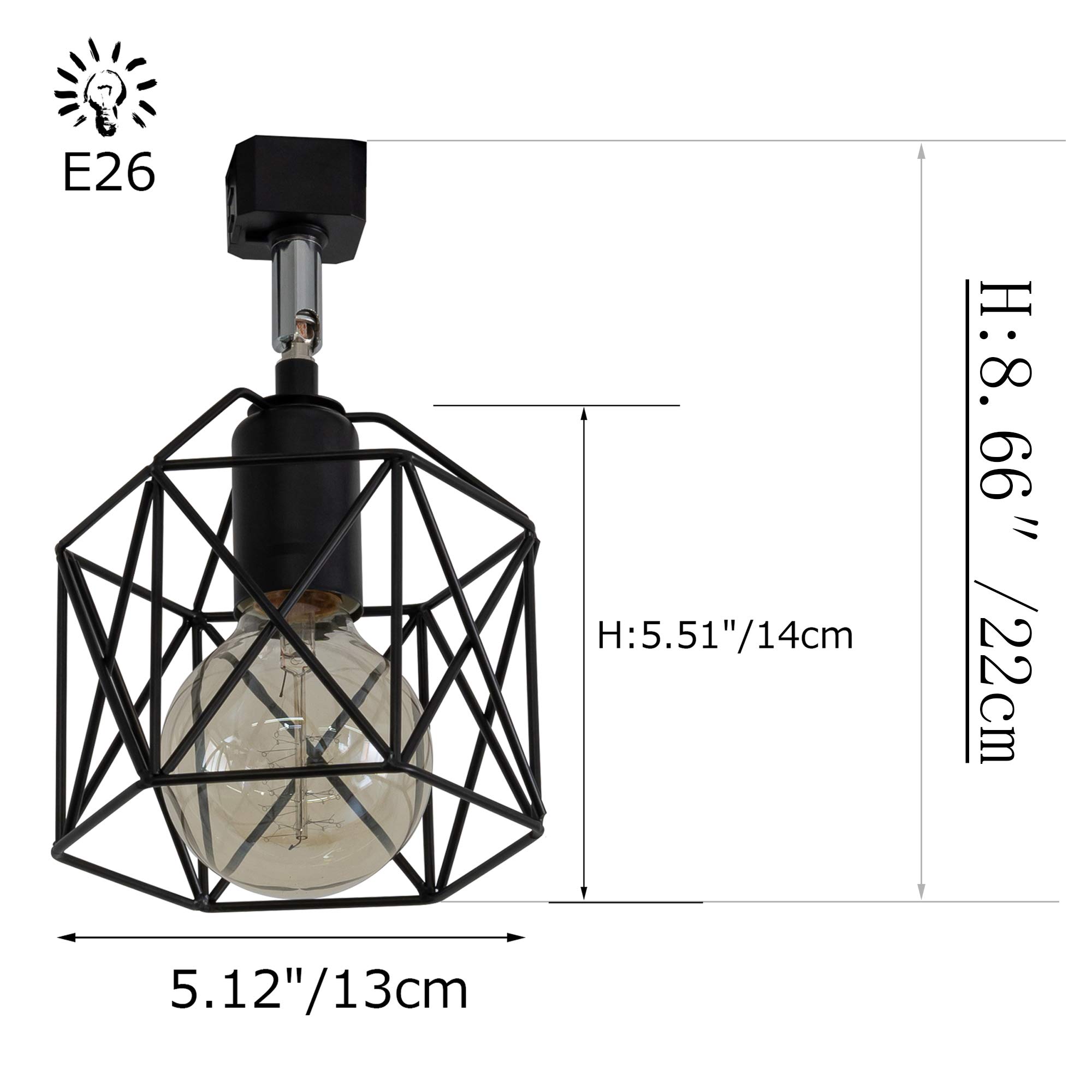H Type Track Light - Black Iron Cage Ceiling Spot Lighting with Rotatable Head | Adjustable Island Lighting & Mini Halo Track Mounted Pendant | Perfect for Sloped Ceilings, Kitchens, Retail Stores & Art Galleries | Customizable Design