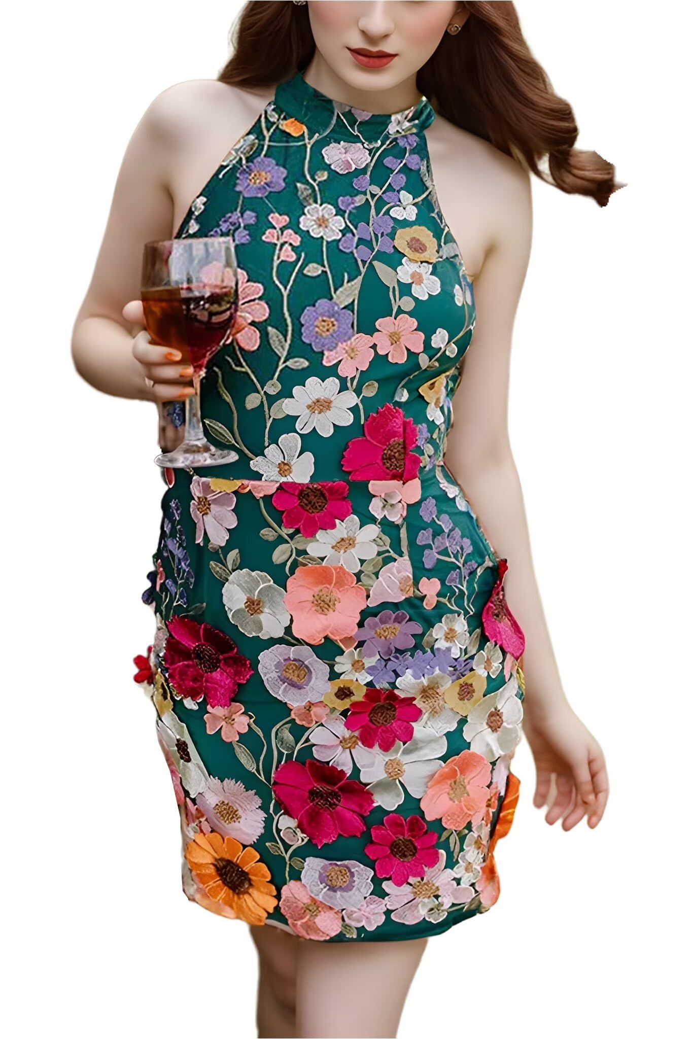 Elegant Floral Appliques Homecoming Dresses for Teens | Short Mock Neck Bodycon Prom Party Gowns DR0562 | Perfect for School Dances, Formal Events & Special Occasions