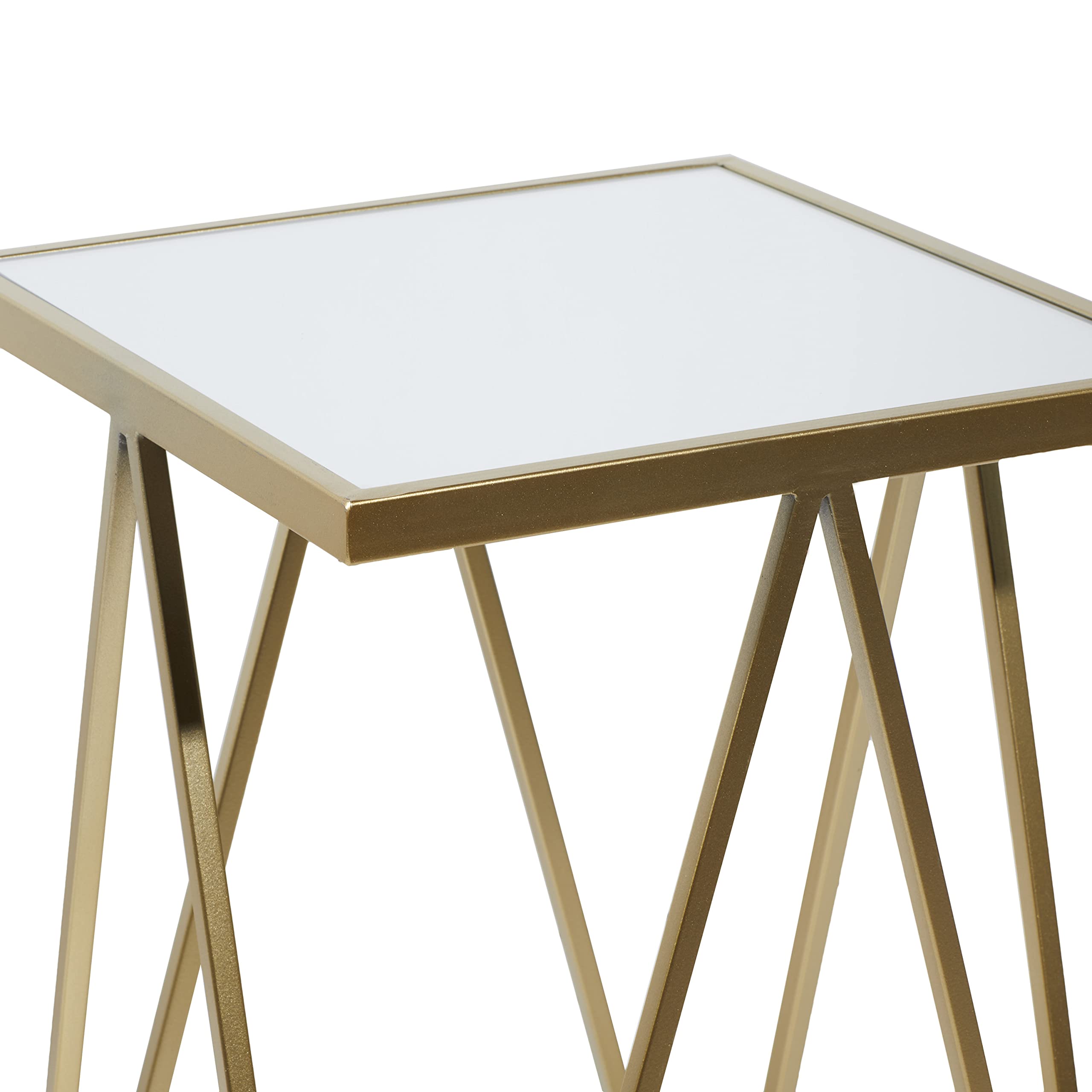 Deco 79 Gold Metal Side End Accent Tables with Mirrored Glass Top - Set of 2 Modern Nightstands (26